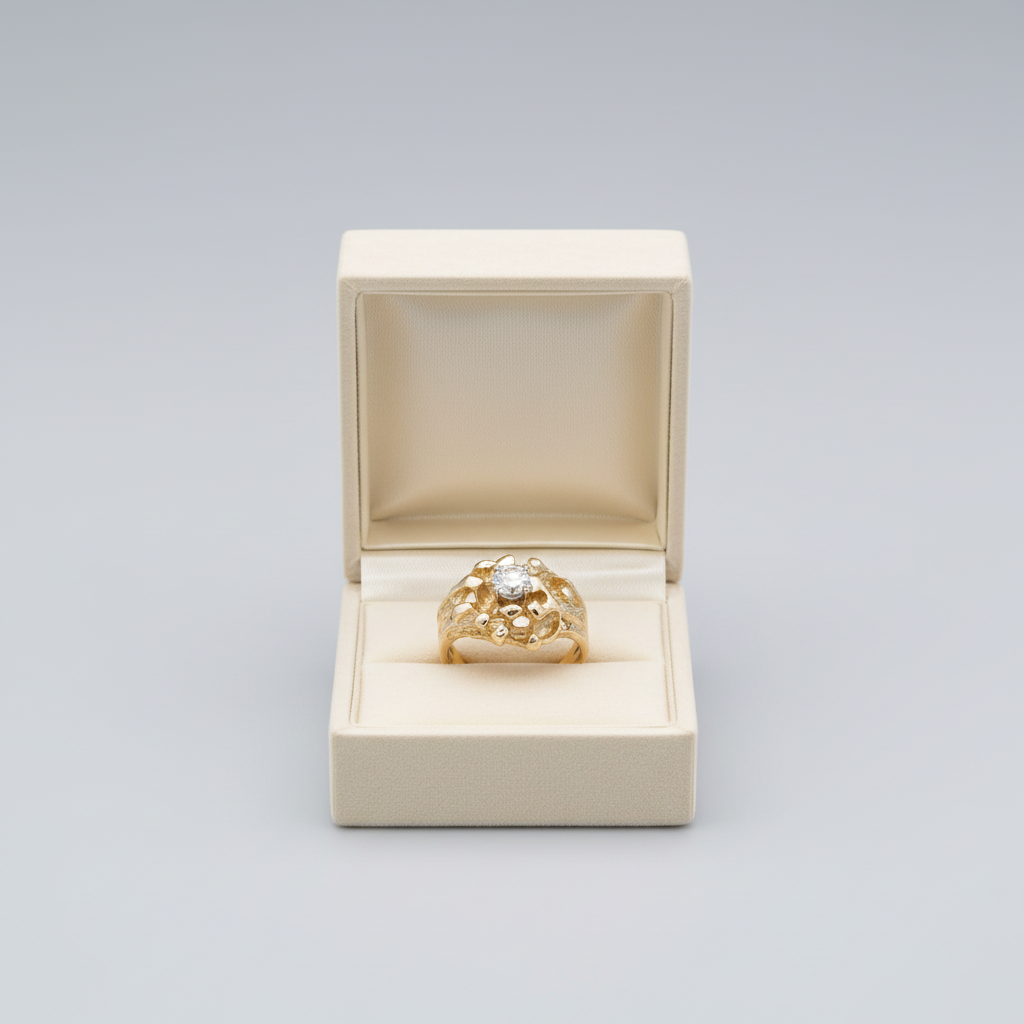 14K Yellow Gold Solitaire Diamond Nugget Ring - 0.36ct