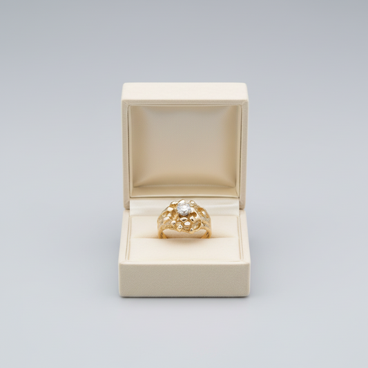 14K Yellow Gold Solitaire Diamond Nugget Ring - 0.36ct