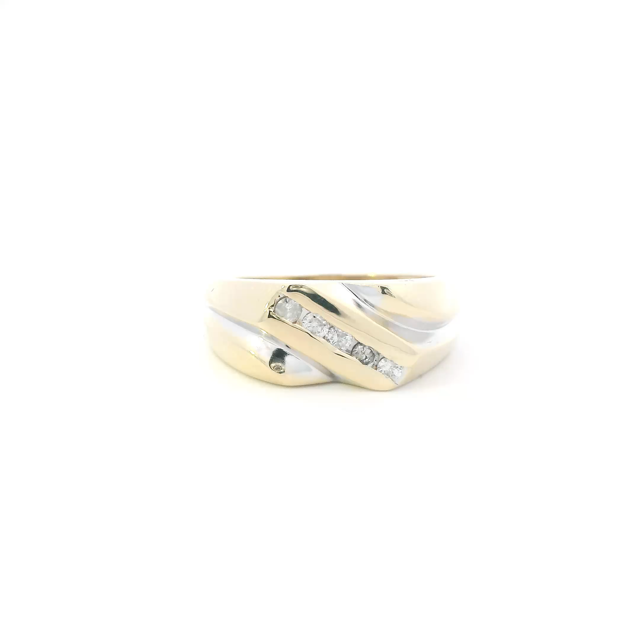 10K Yellow & White Gold Diamonds Mens Ring - 0.20ct