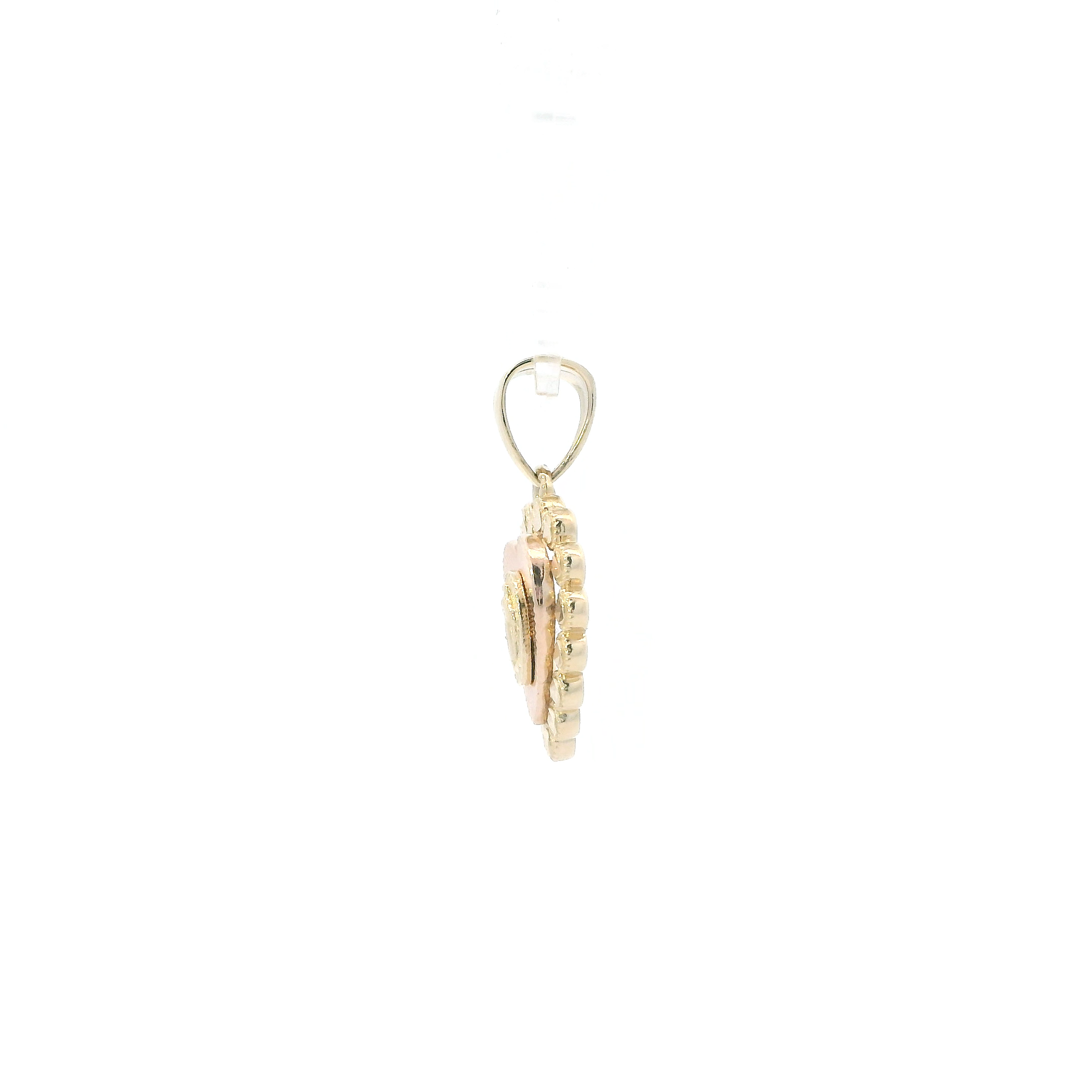 14K Yellow Gold Beaded Heart Religious Pendant