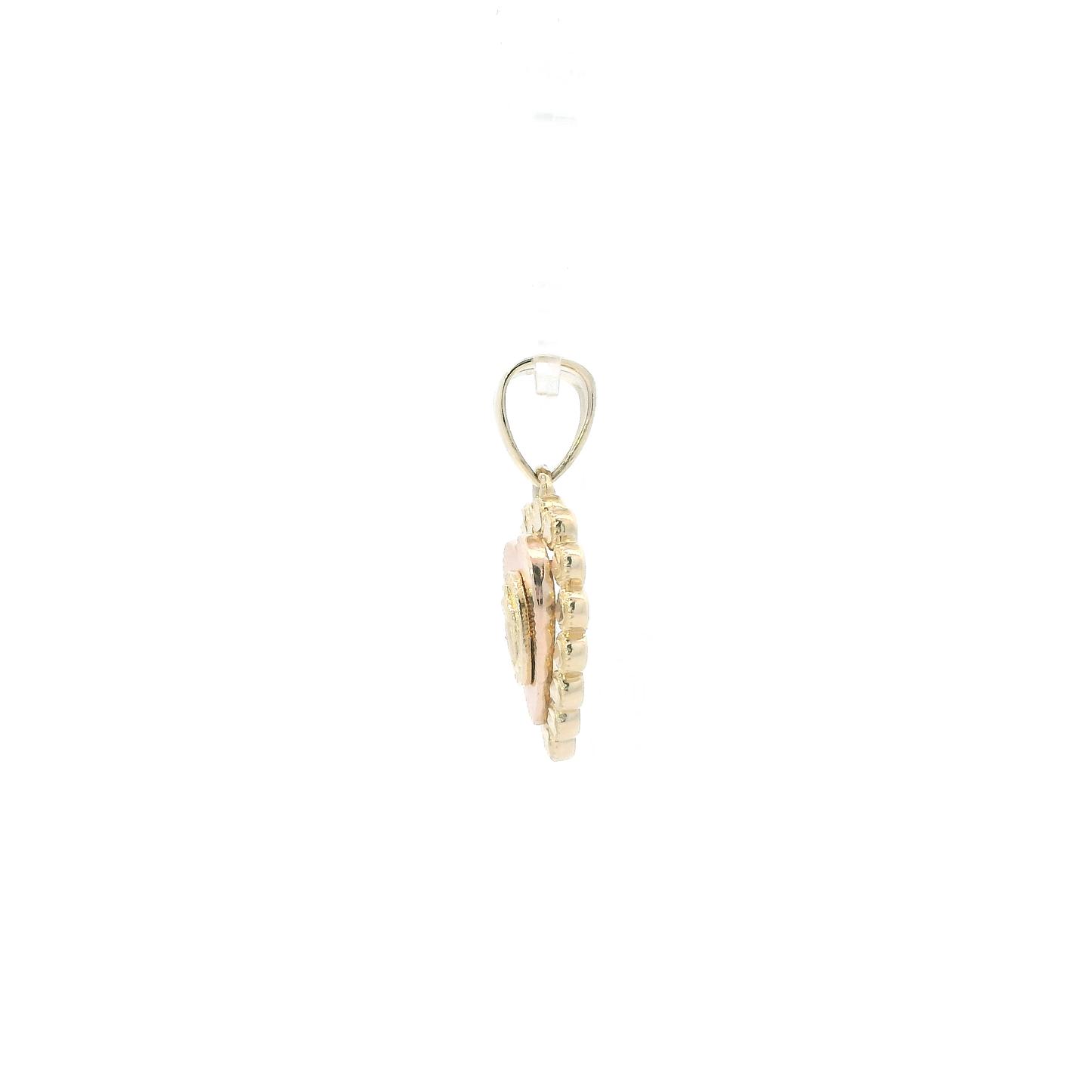 14K Yellow Gold Beaded Heart Religious Pendant