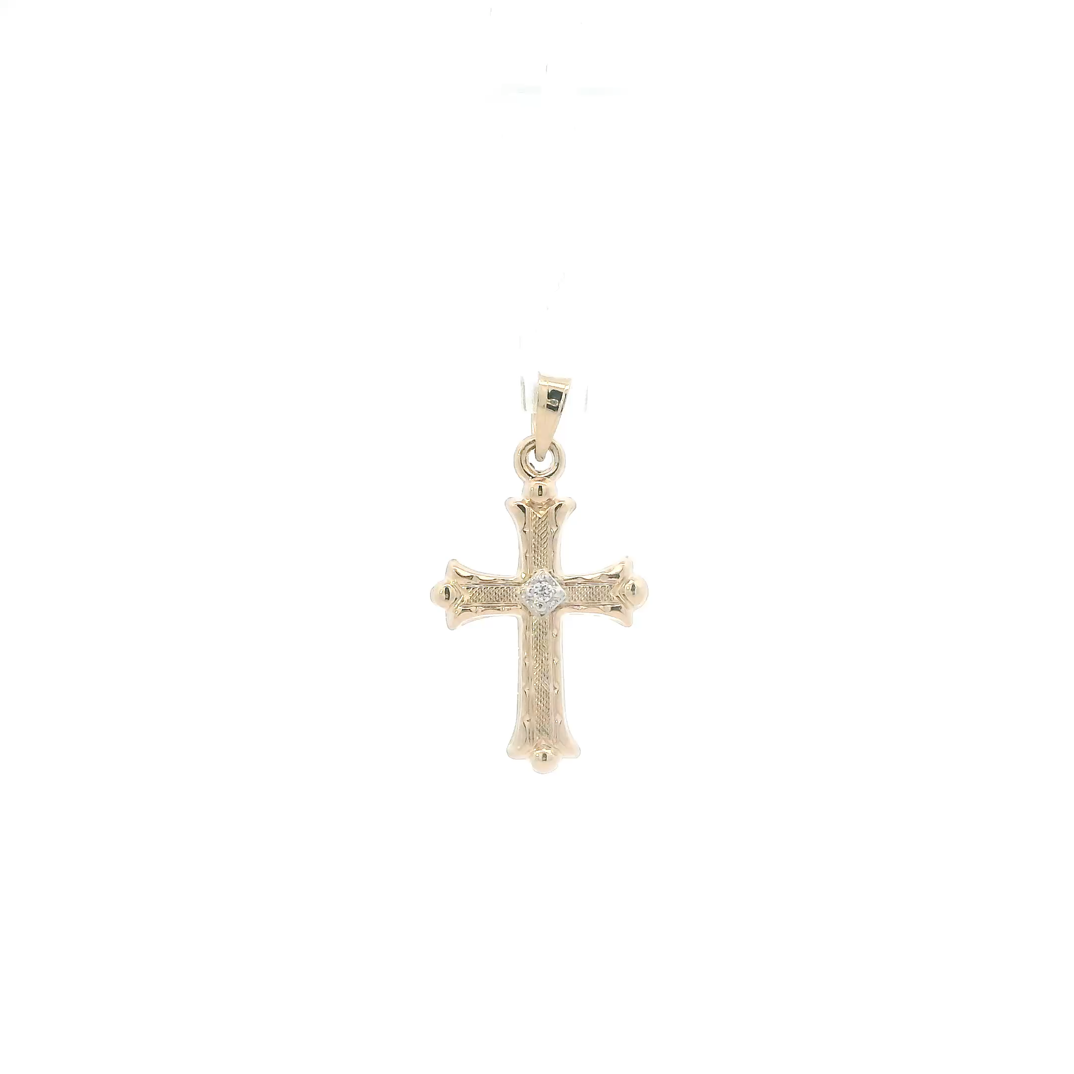 14K Yellow Gold Diamond Cross Pendant - 0.01ct