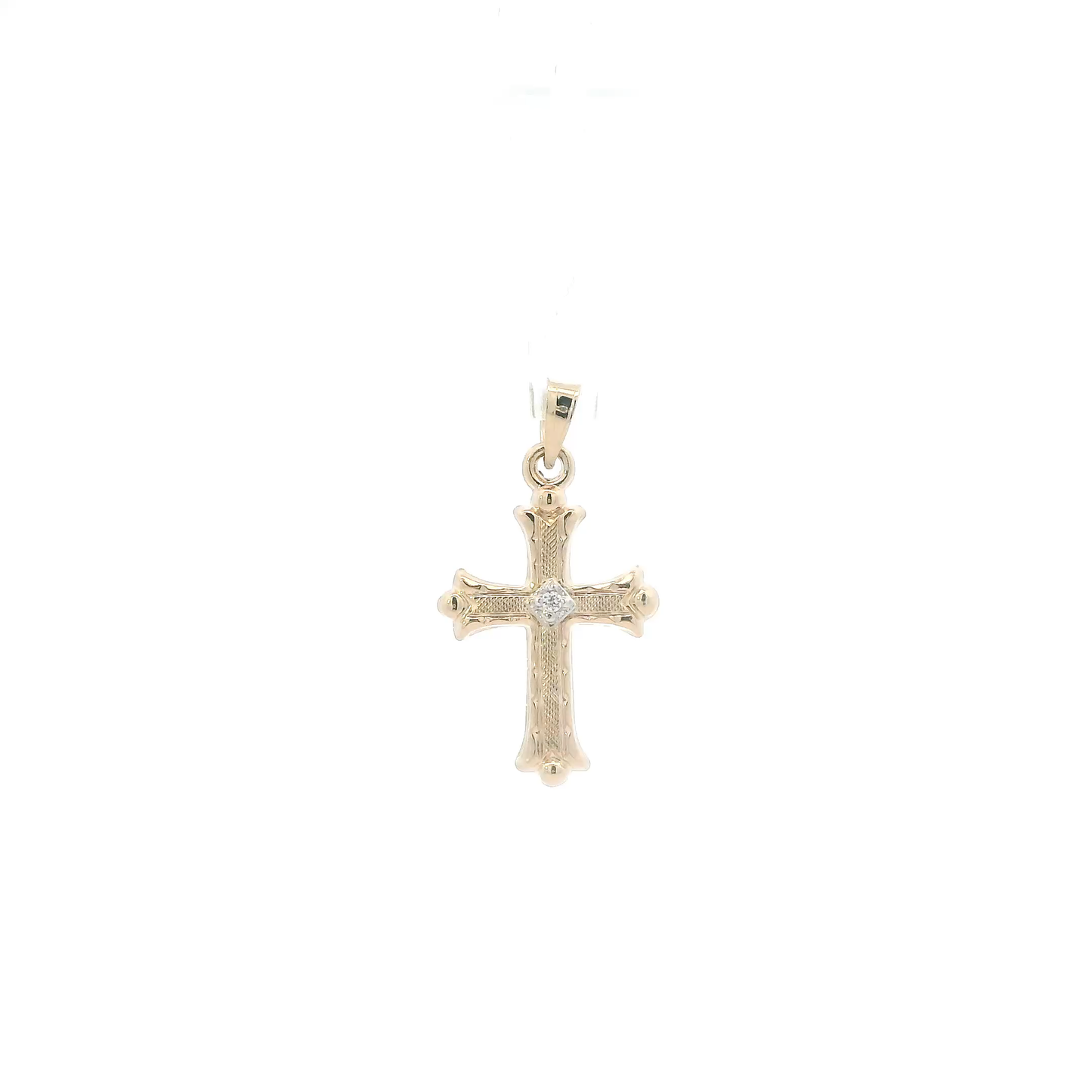 14K Yellow Gold Diamond Cross Pendant - 0.01ct