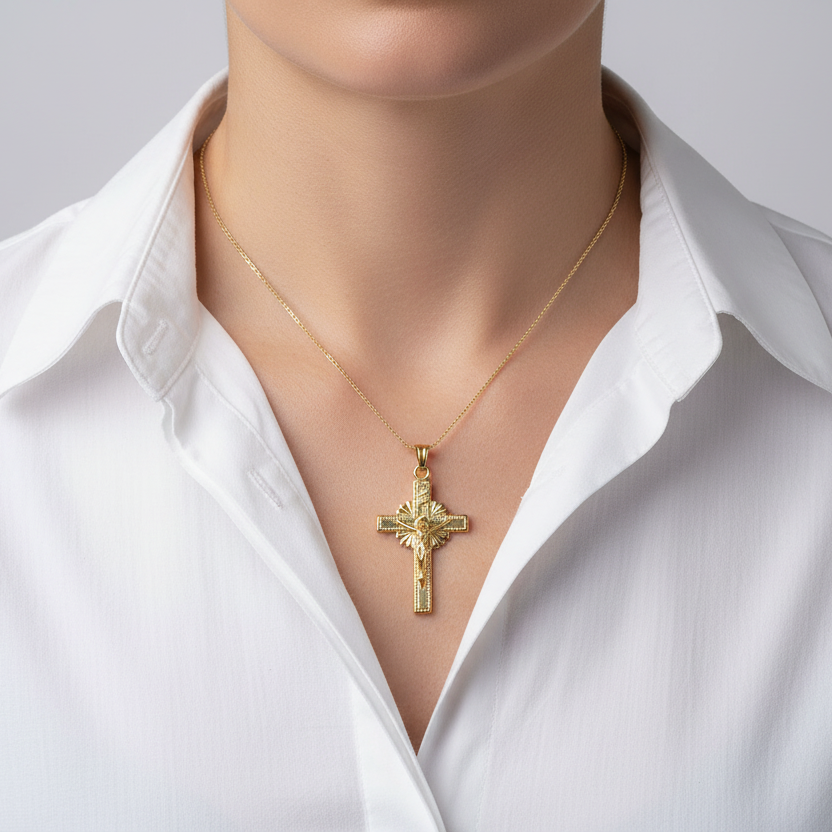 14K Yellow Gold Crucifix Pendant