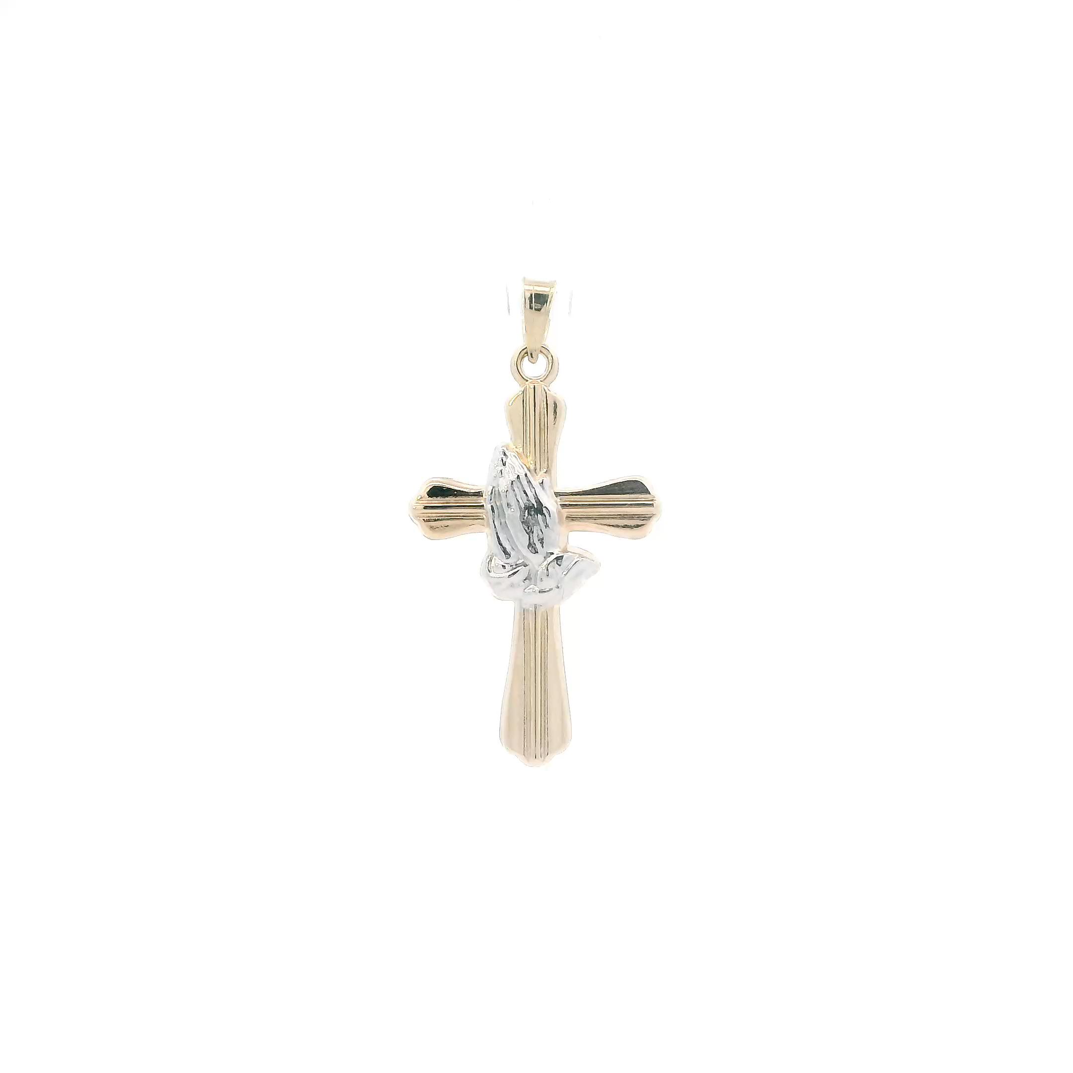 14K Yellow & White Gold Praying Hands Cross Pendant