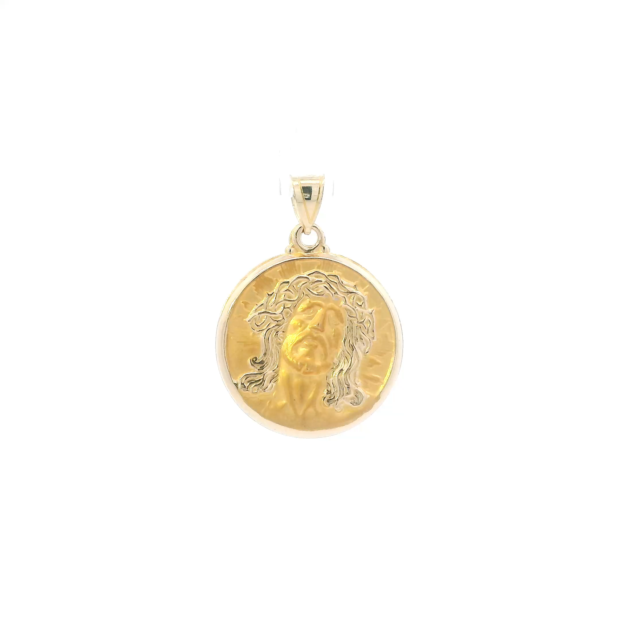 14K Yellow Gold Round Jesus Face Pendant