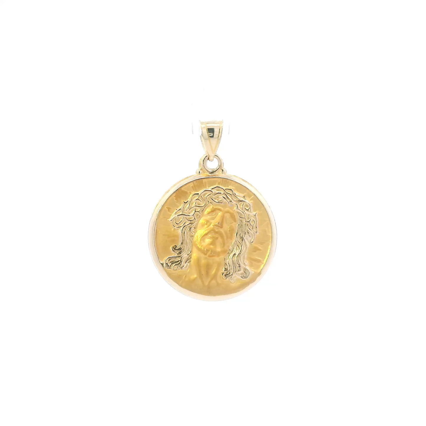 14K Yellow Gold Round Jesus Face Pendant