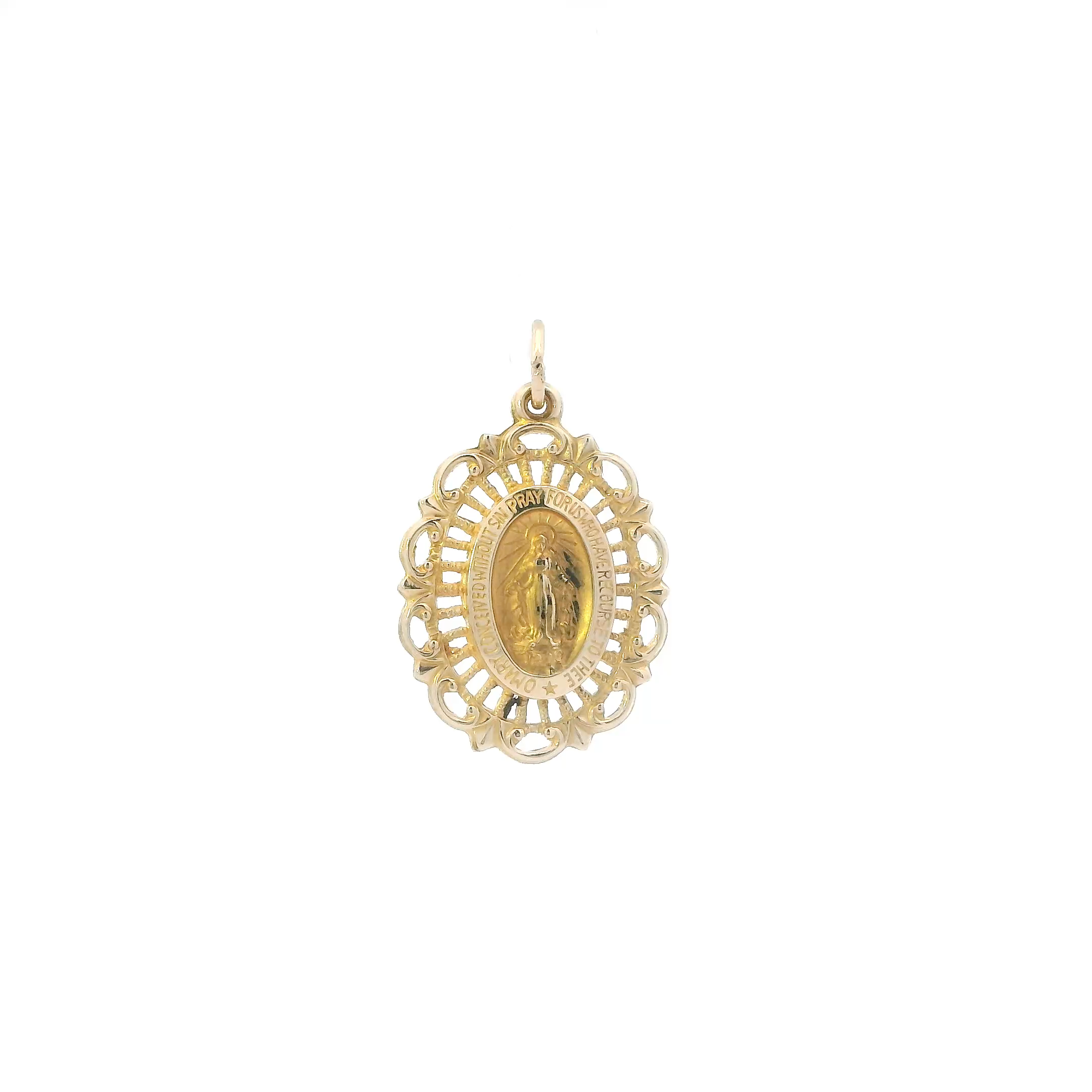 14K Yellow Gold Oval Religious Figure Pendant