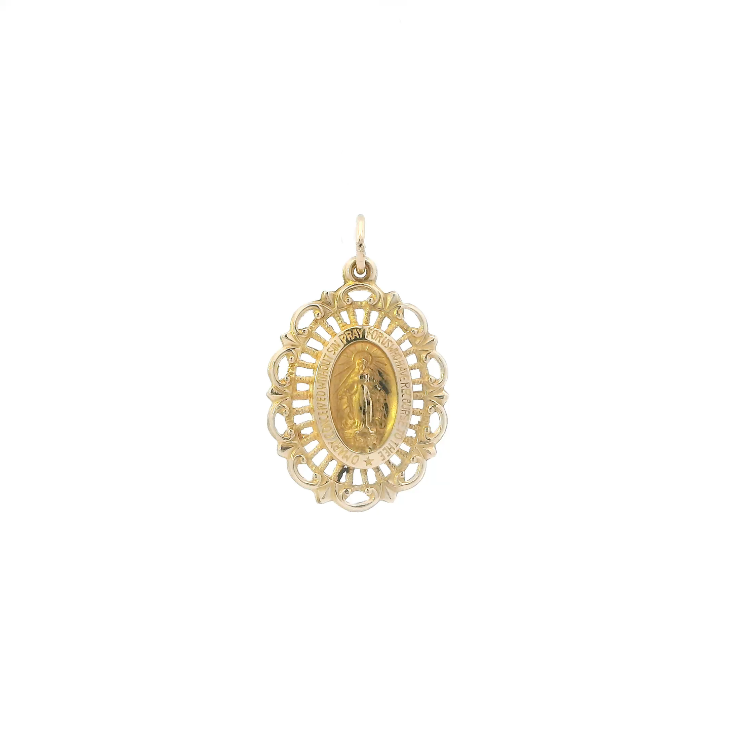 14K Yellow Gold Oval Religious Figure Pendant