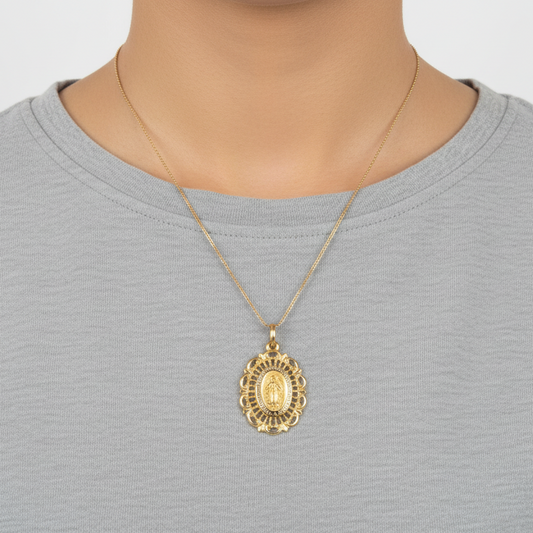 14K Yellow Gold Oval Religious Figure Pendant
