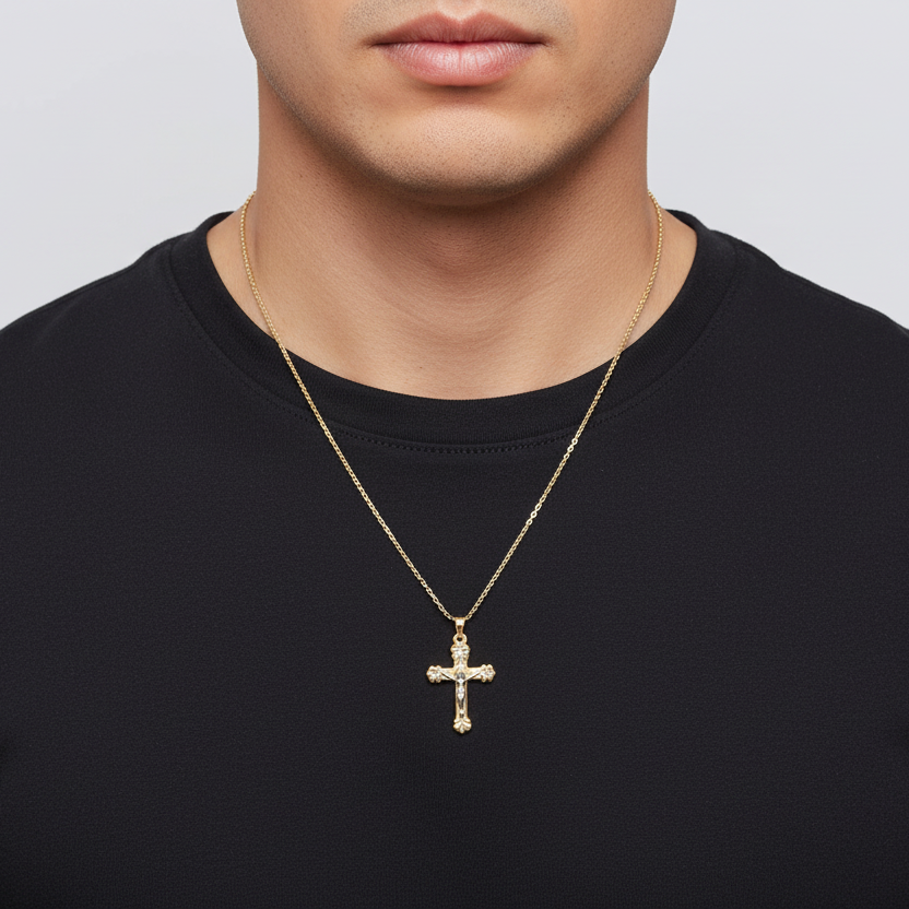 14K Yellow & White Gold Crucifix Pendant