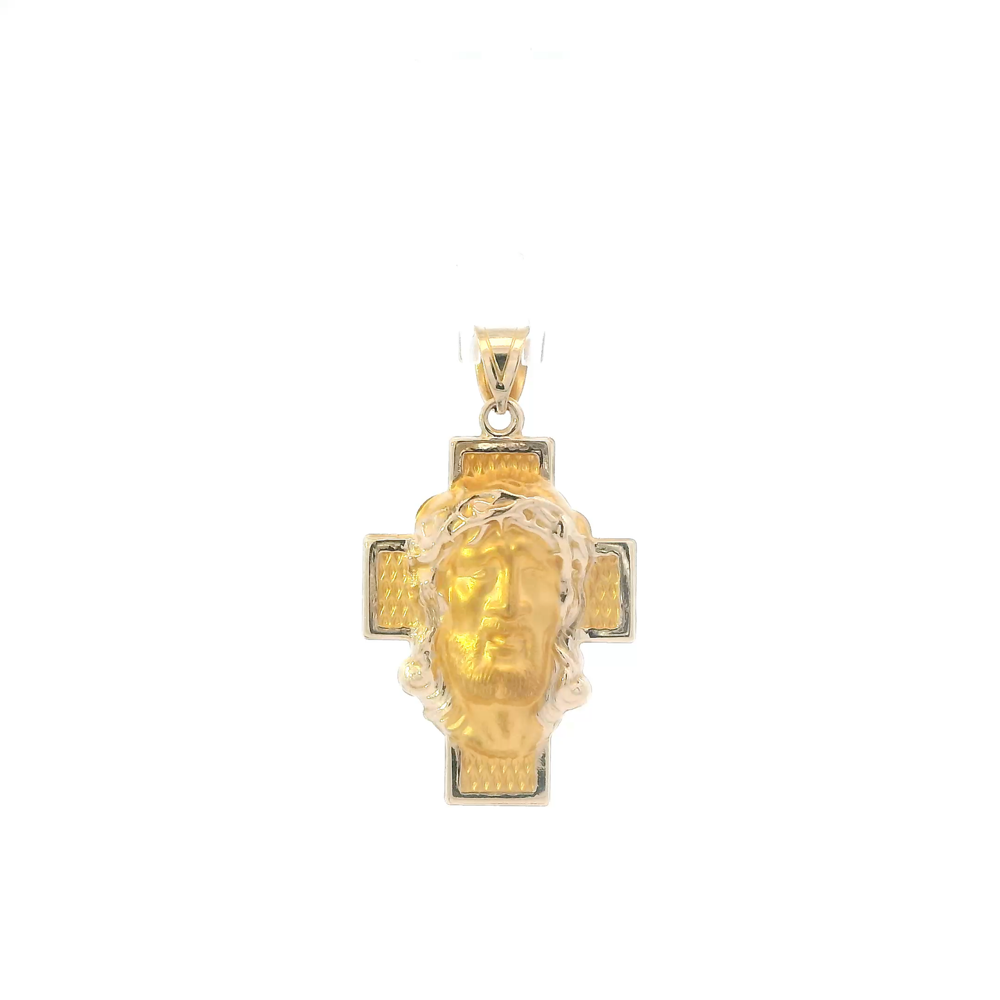 14K Yellow Gold Jesus Face Cross Pendant
