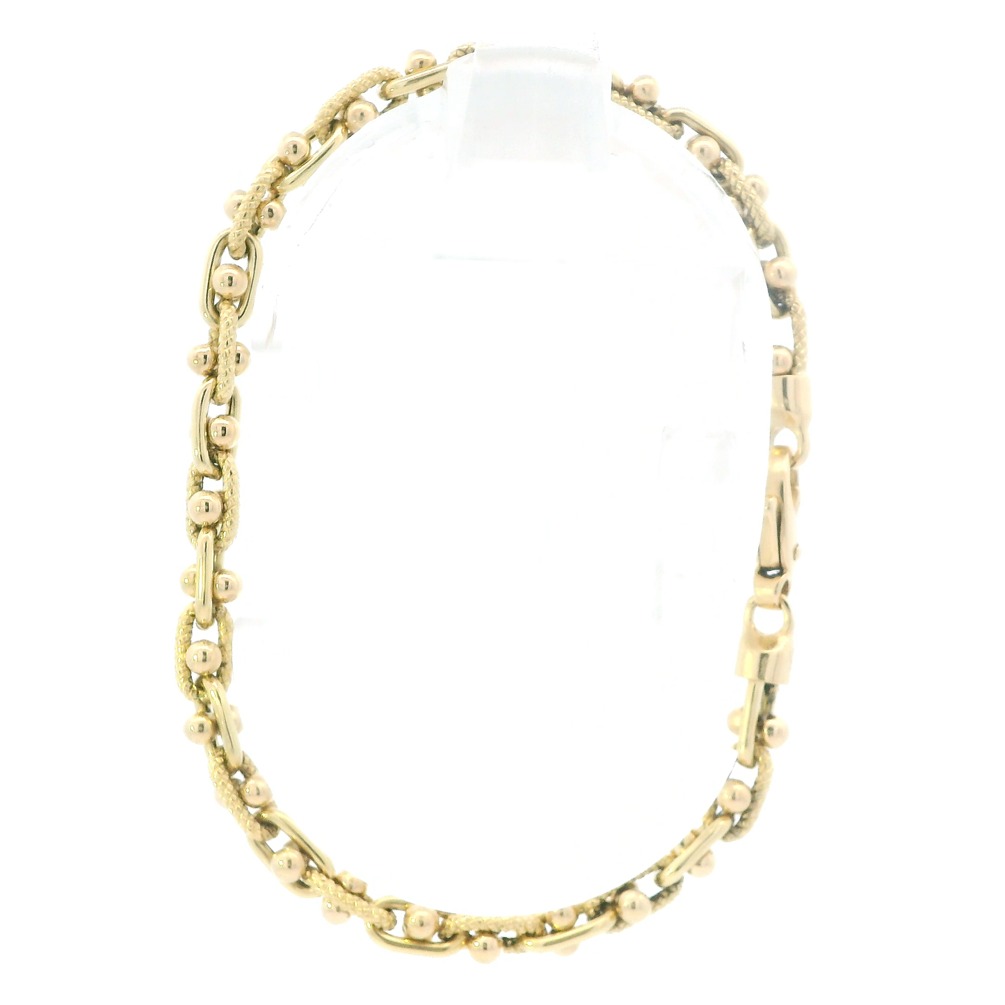 18K Yellow Gold 7.25" Beaded Paperclip Bracelet