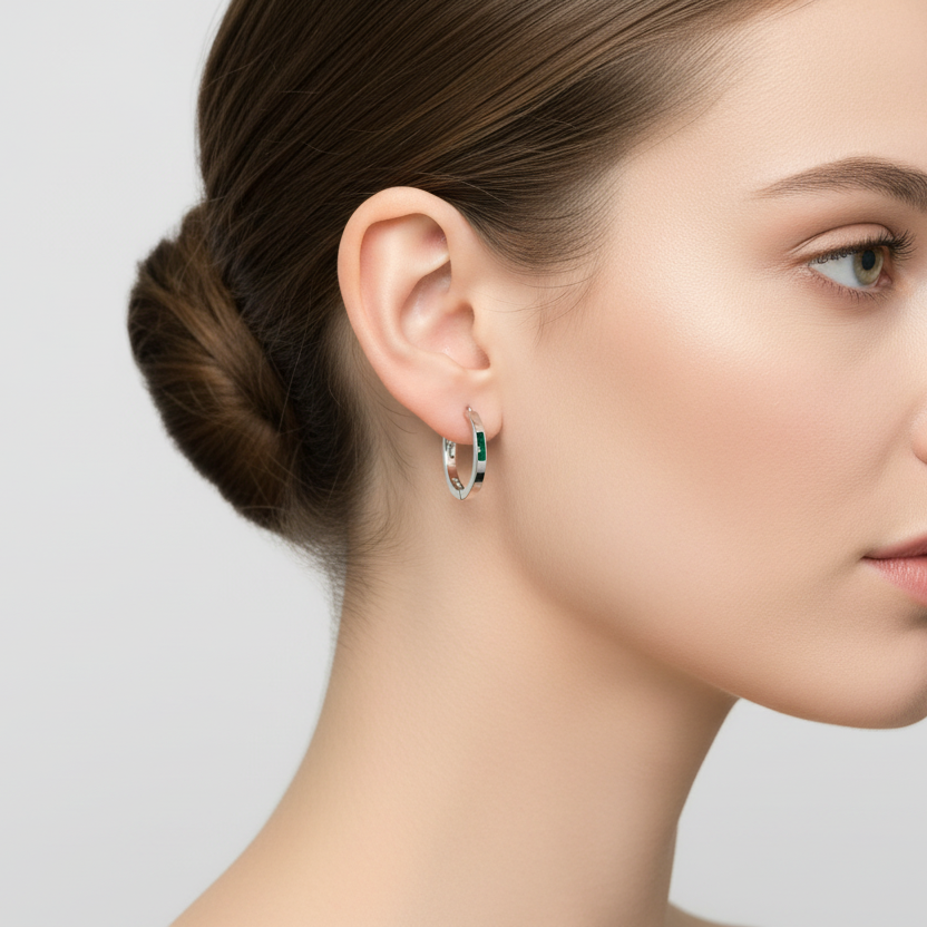 14K White Gold Sqared Hoop Earrings