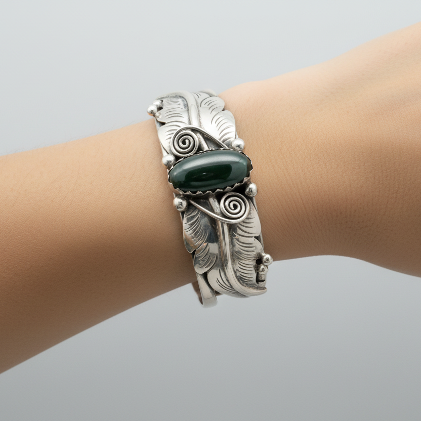 Sterling Silver Native American Hematite Stone Bracelet