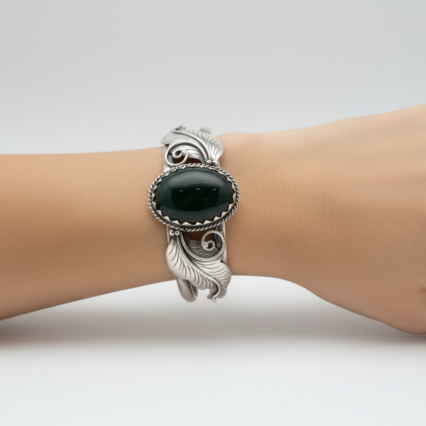 Silver Black Onx Cuff Native American Bracelet