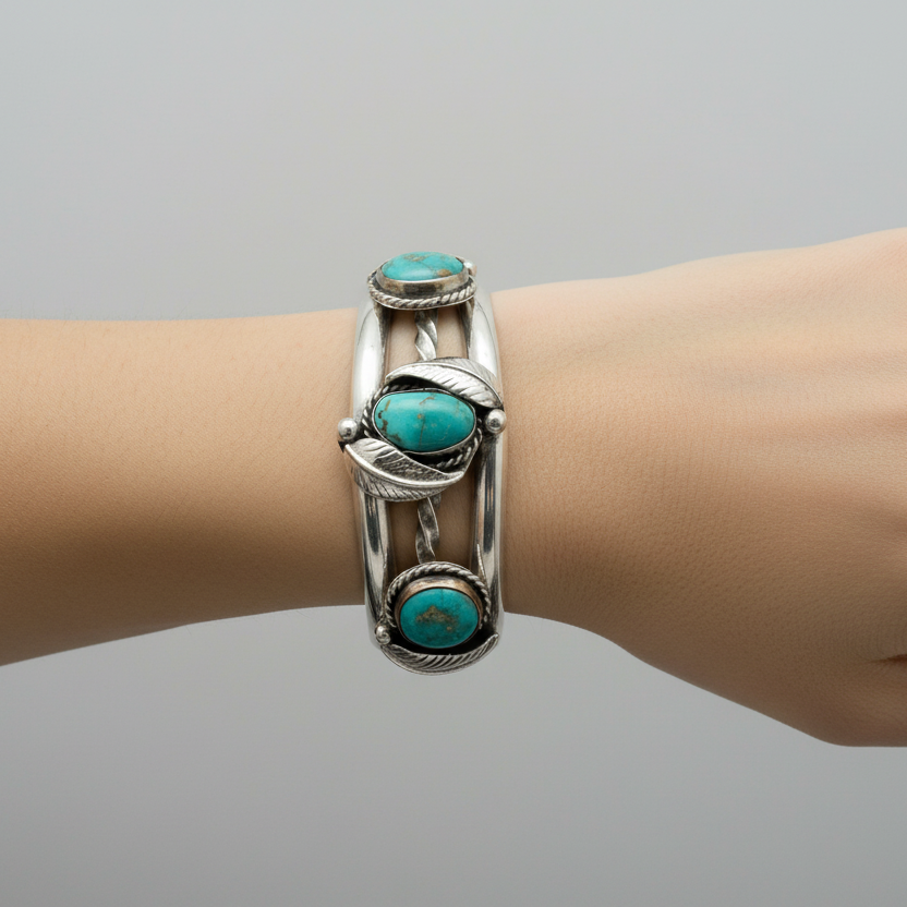 Sterling Silver Native American Turquoise Stones Bracelet