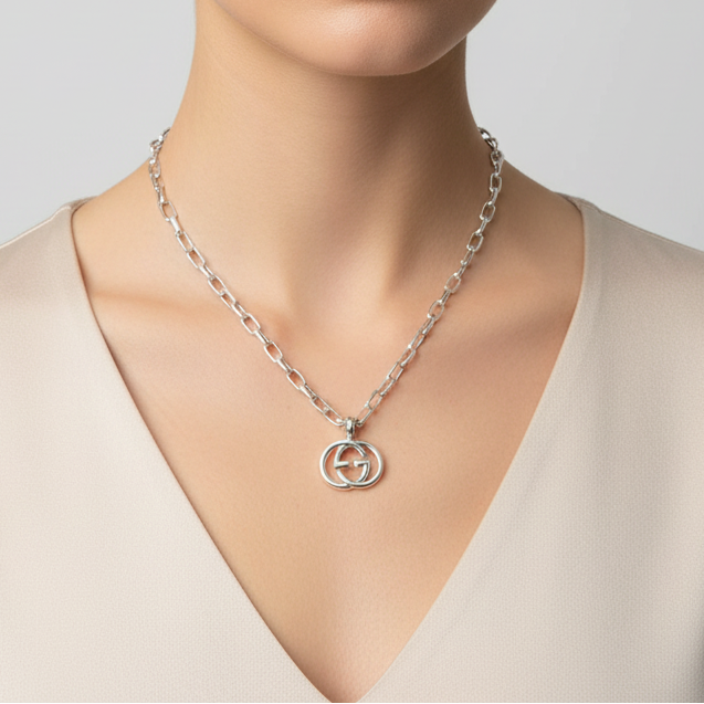 Gucci Silver Oval Link Chain & 
