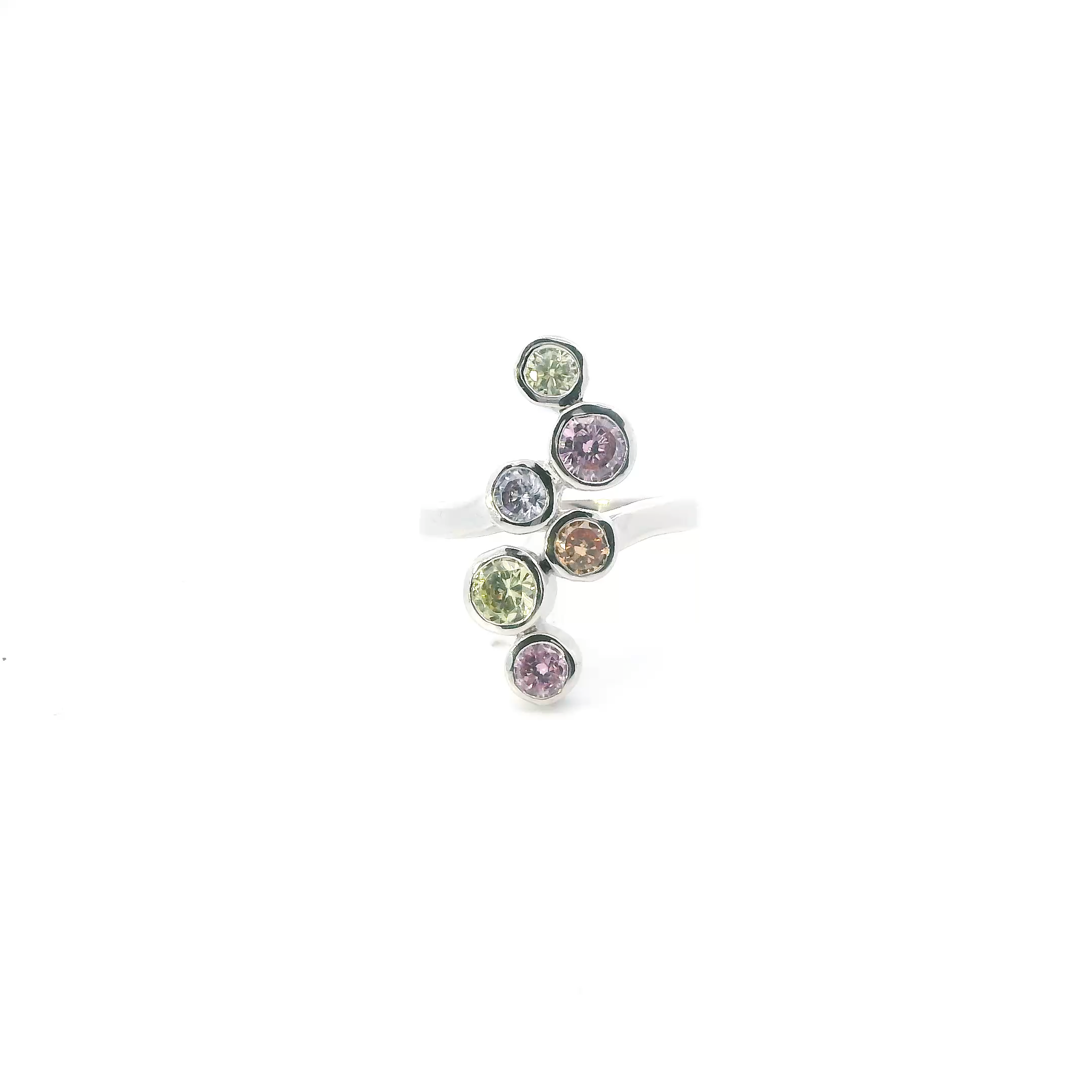 Sterling Silver Bezel Set Pastel Gemstone Womens Ring