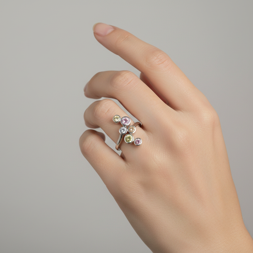 Sterling Silver Bezel Set Pastel Gemstone Womens Ring