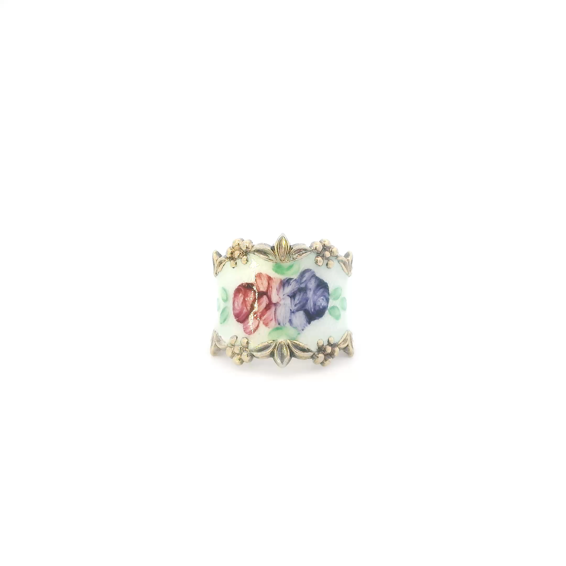 Sterling Silver Gold Tone Vargas Enamel Cigar Brand Floral Ring