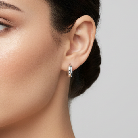 14K White Gold Huggie Hoop Earrings