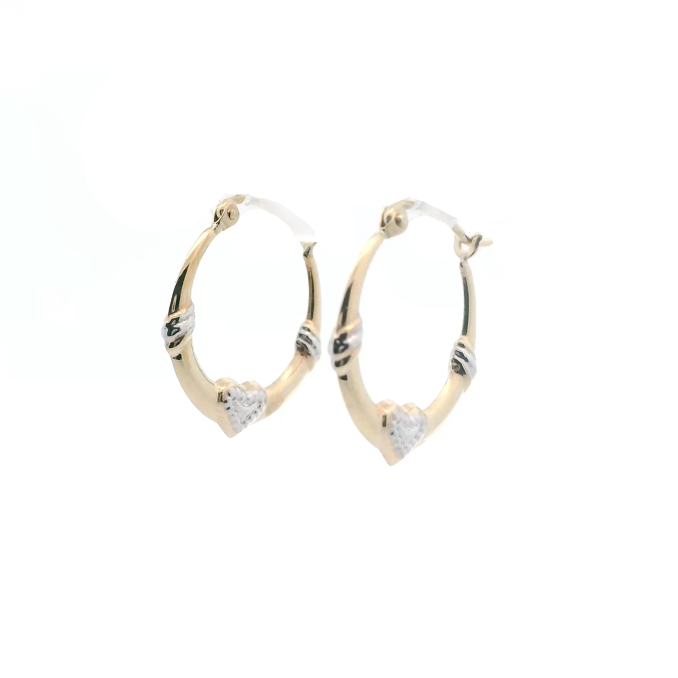 10K Yellow Gold Hollow Heart Hoop Earrings