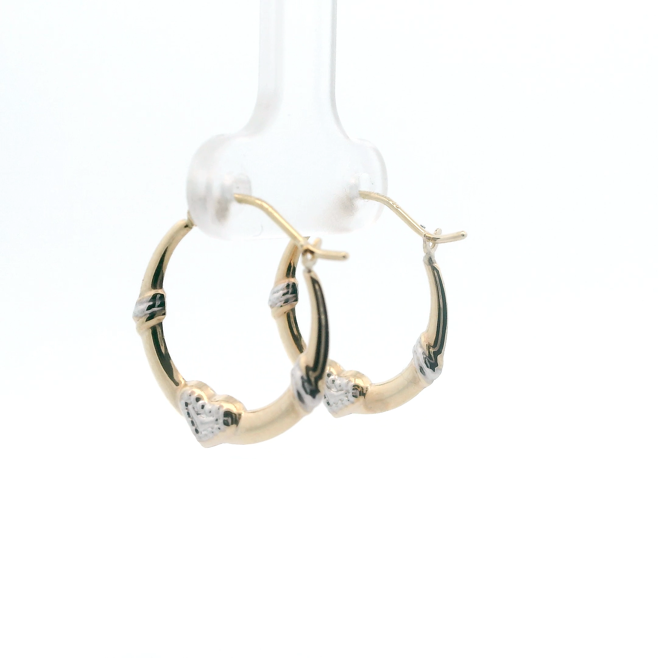 10K Yellow Gold Hollow Heart Hoop Earrings