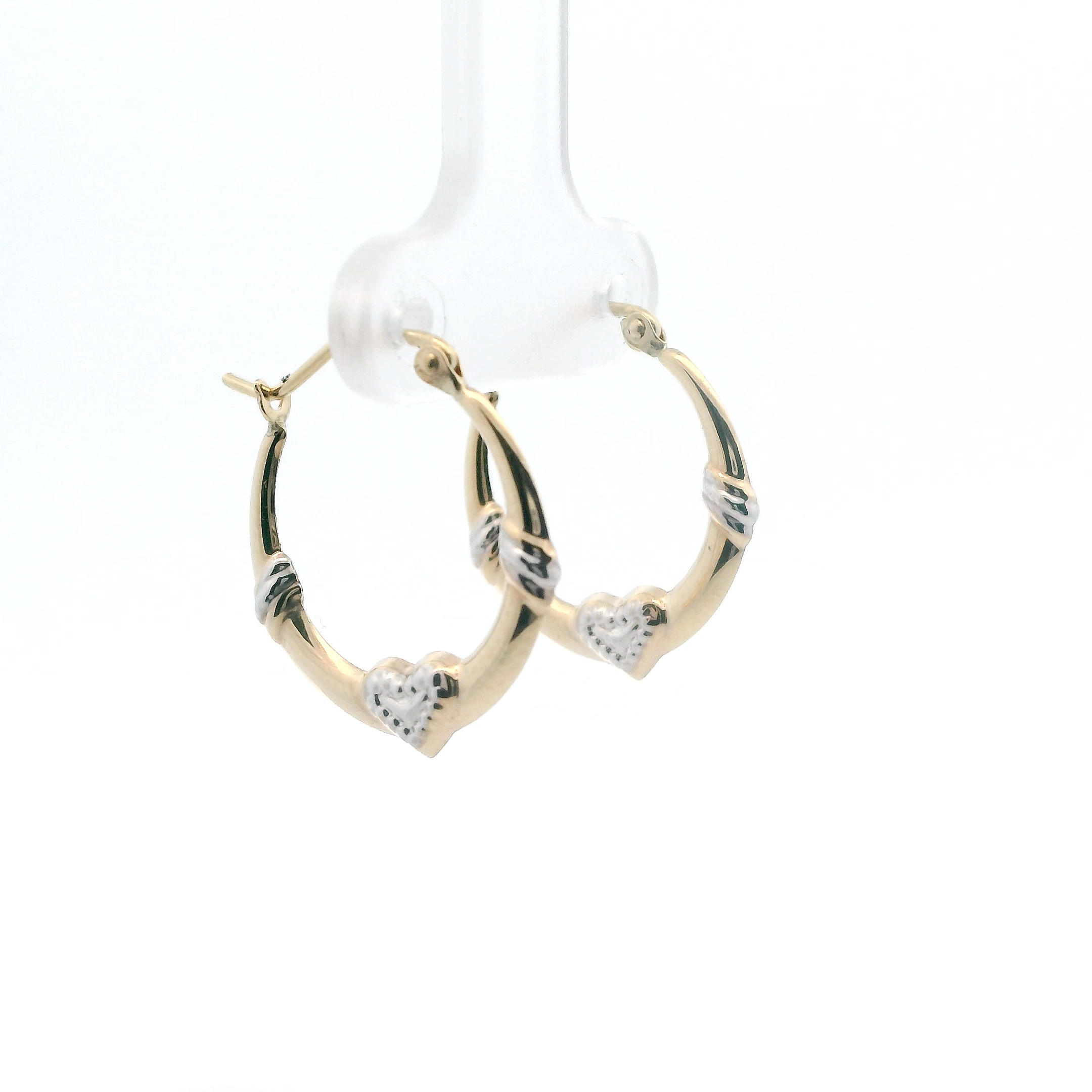10K Yellow Gold Hollow Heart Hoop Earrings