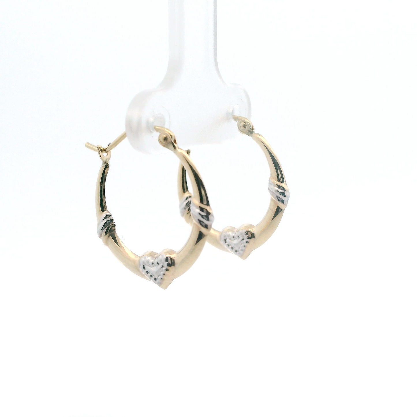 10K Yellow Gold Hollow Heart Hoop Earrings