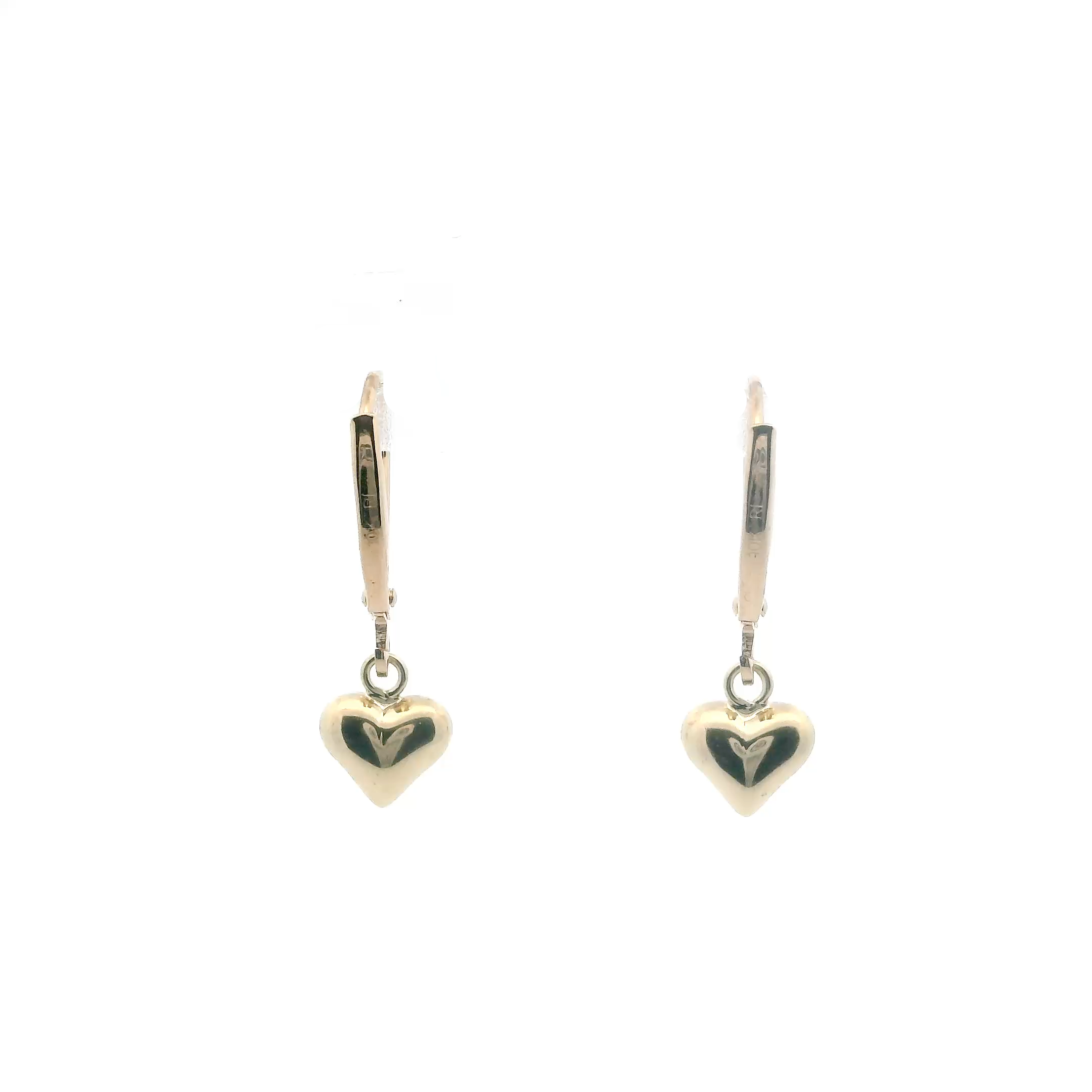 10K Yellow Gold Dangle Heart Earrings