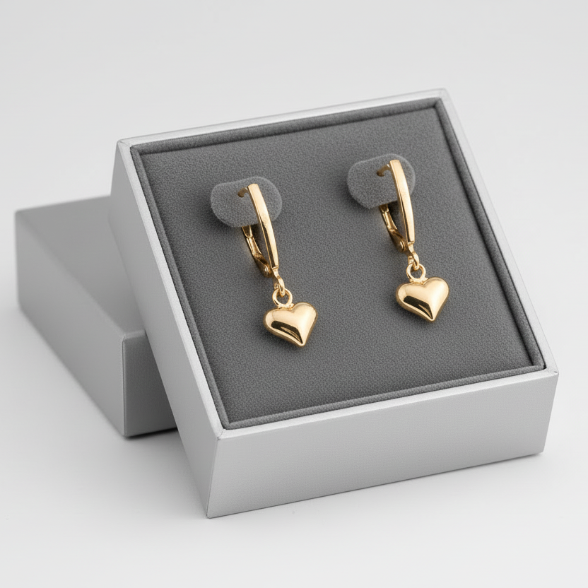 10K Yellow Gold Dangle Heart Earrings
