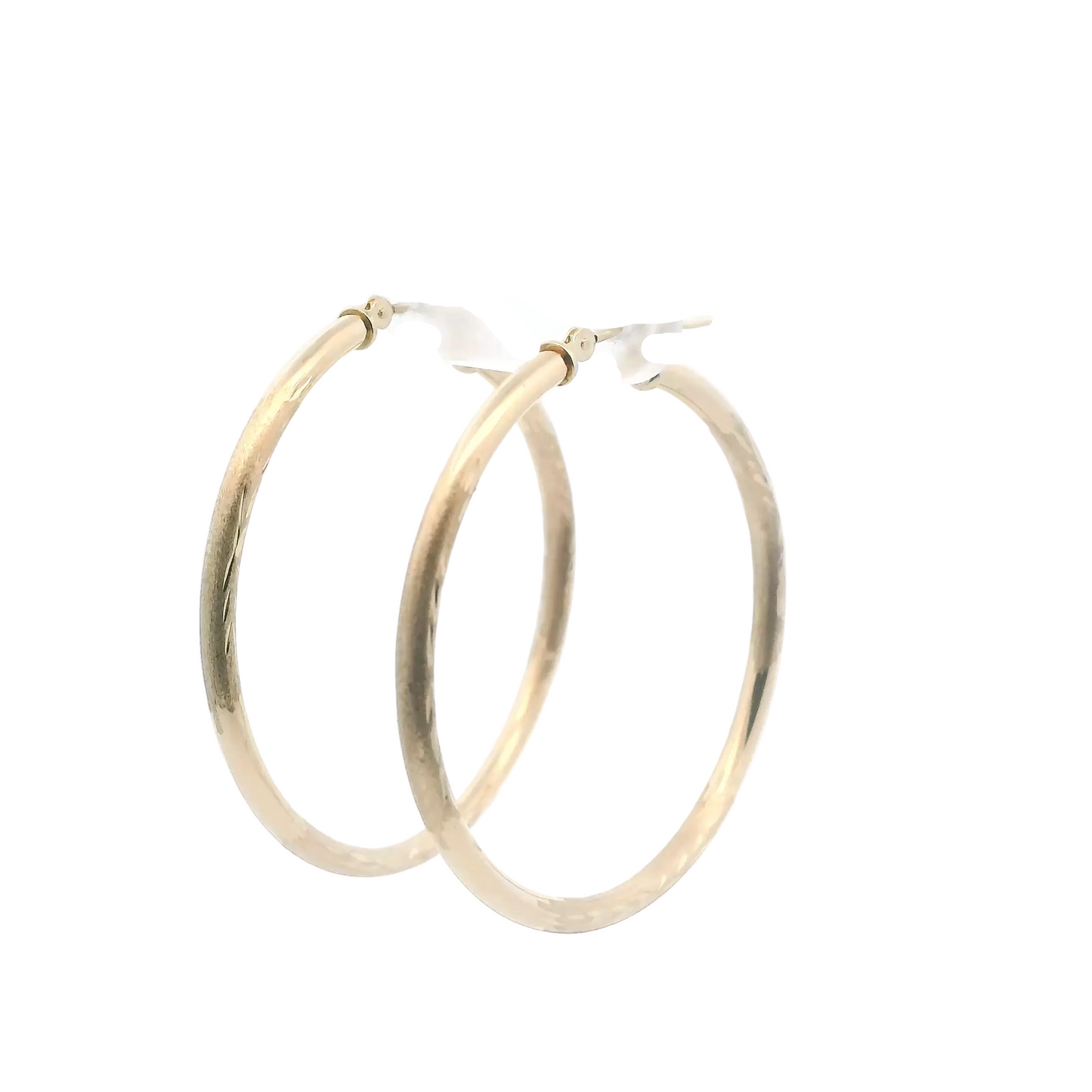 10K Yellow Gold Textued Hoop Earrings