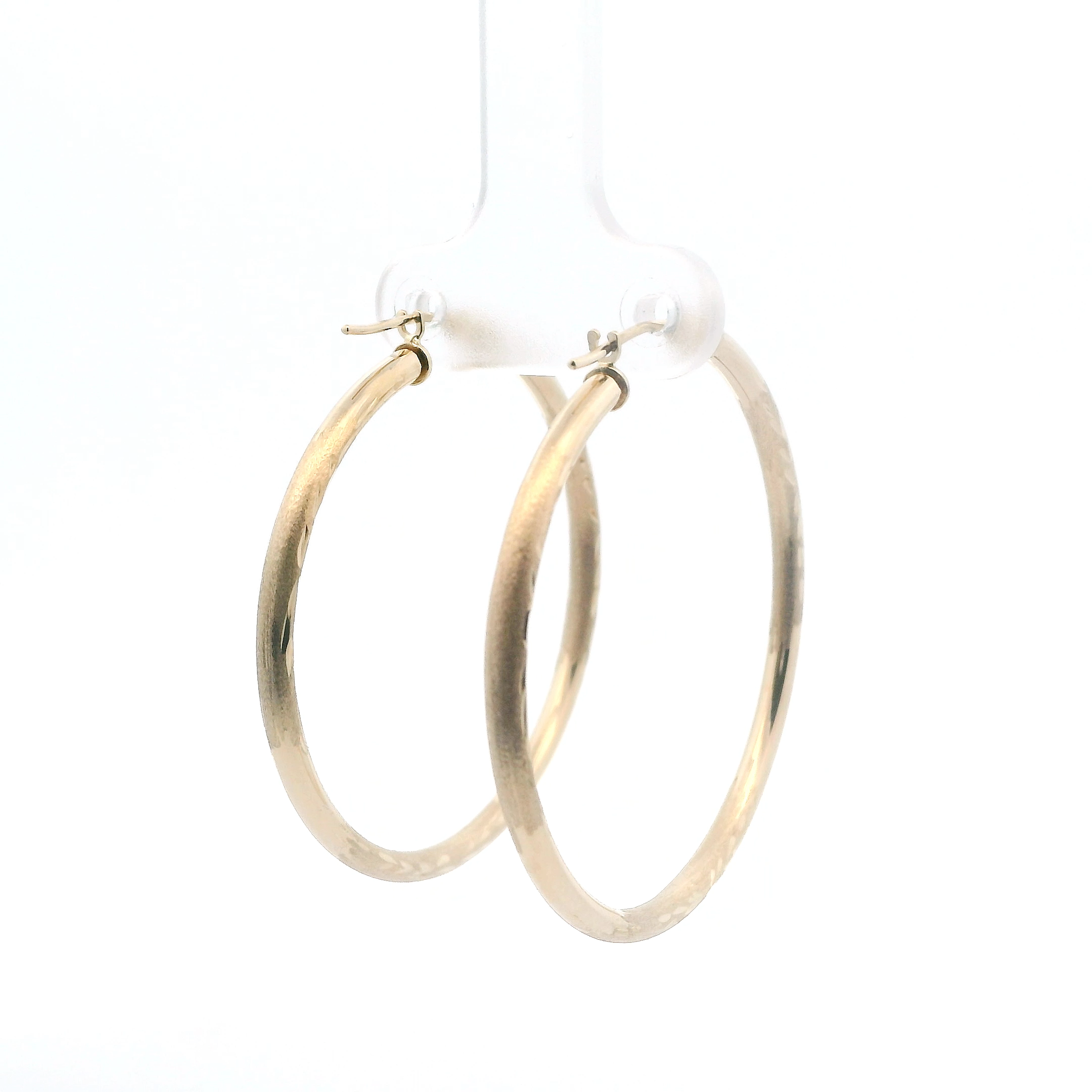 10K Yellow Gold Textued Hoop Earrings