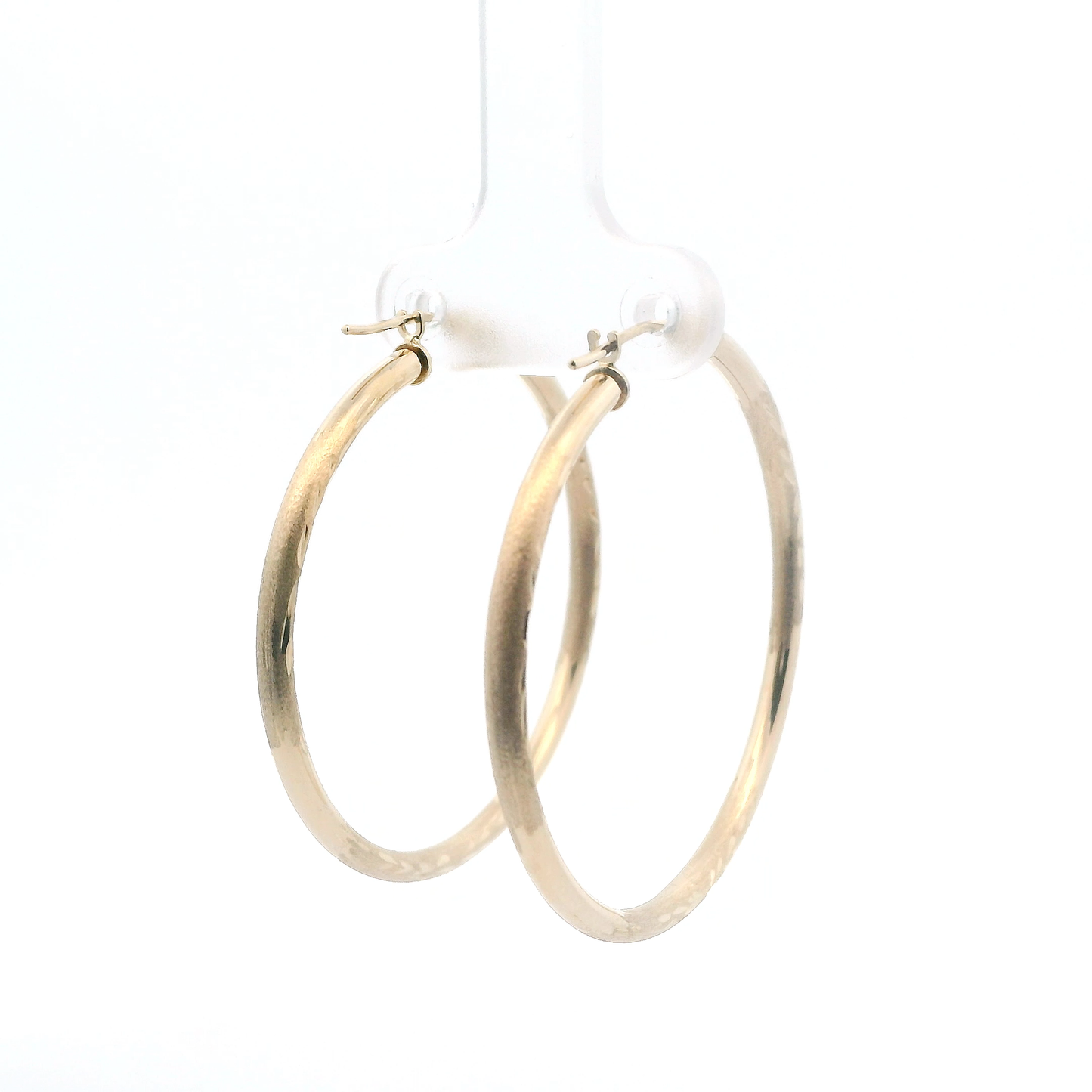 10K Yellow Gold Textued Hoop Earrings