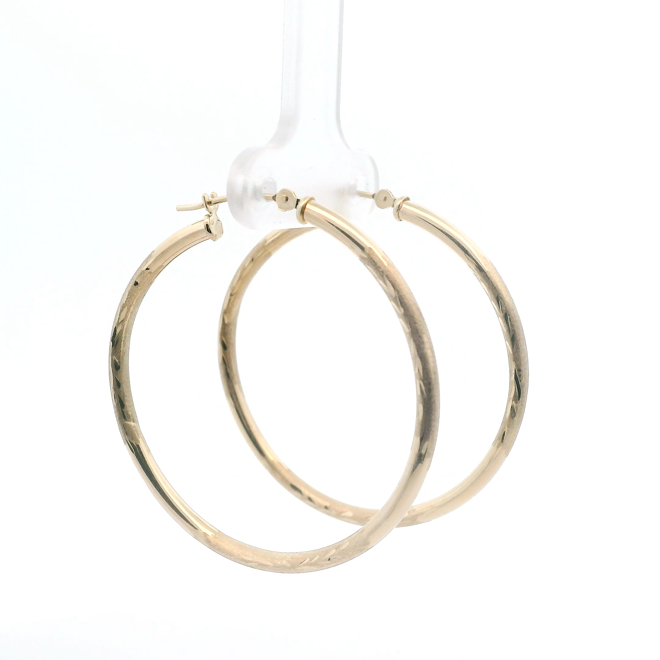 10K Yellow Gold Textued Hoop Earrings