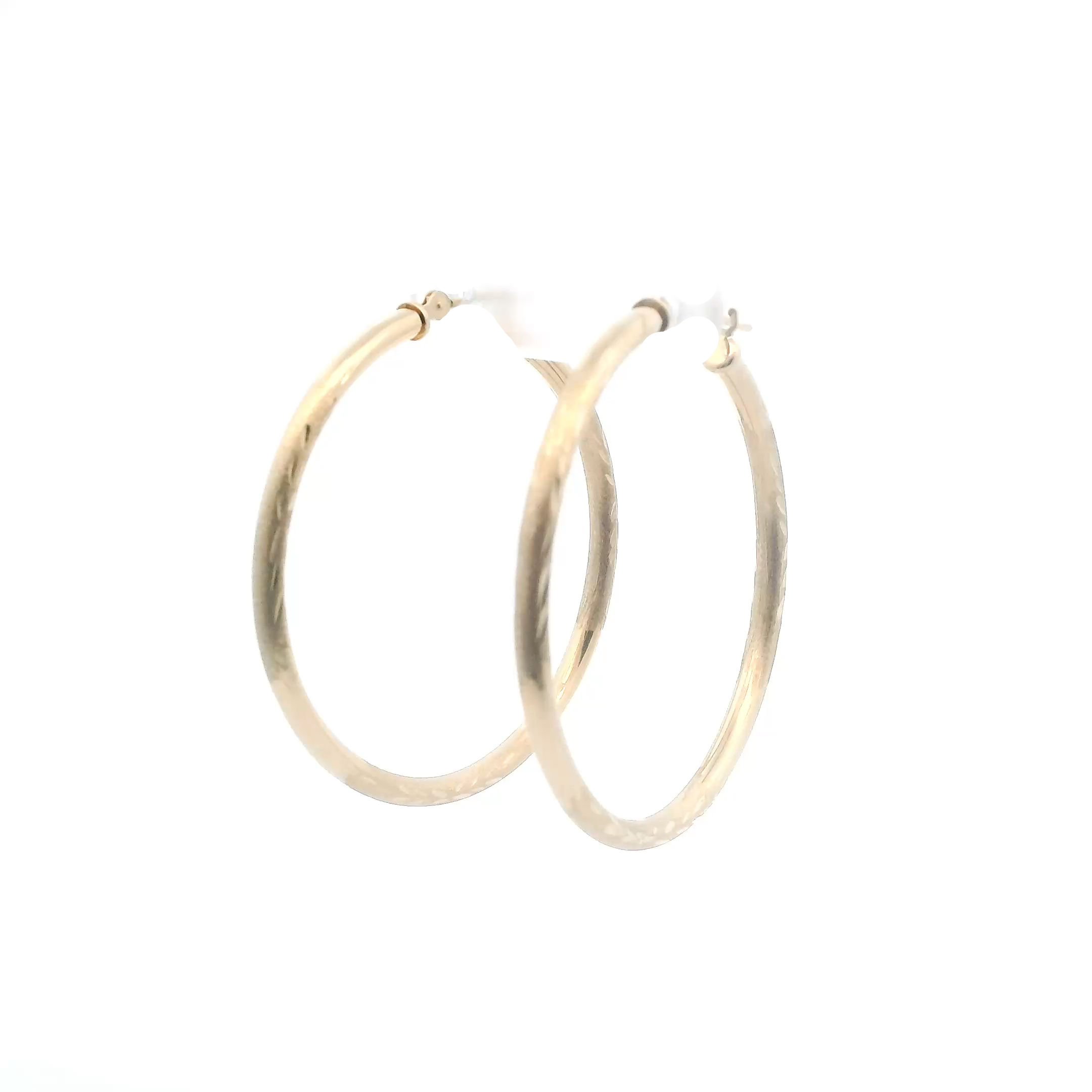 10K Yellow Gold Textured Hoop Earrings