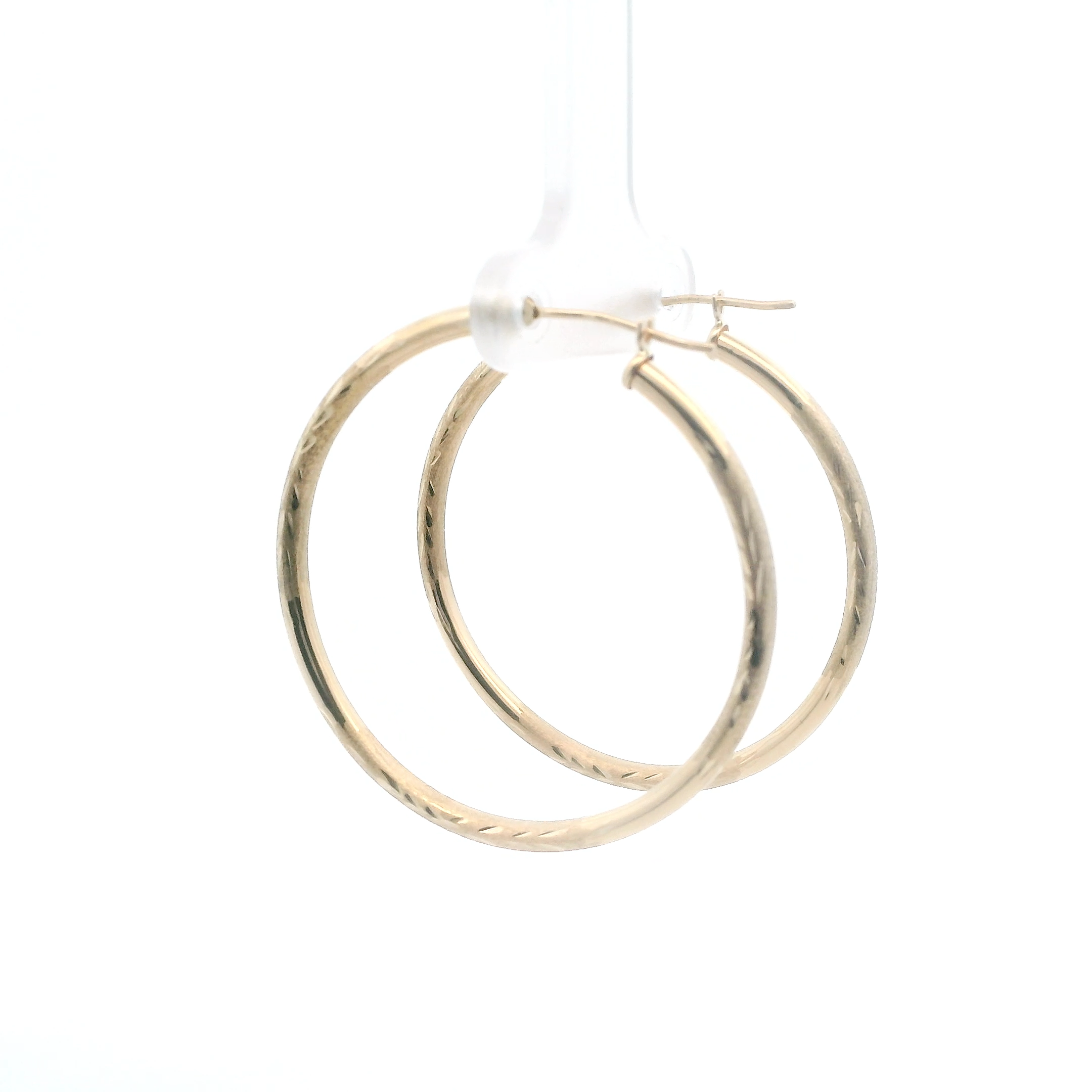10K Yellow Gold Textured Hoop Earrings
