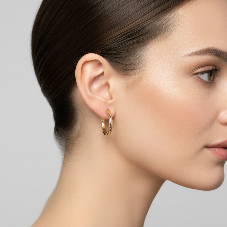 14K Yellow & White Gold Oval Hoop Earrings