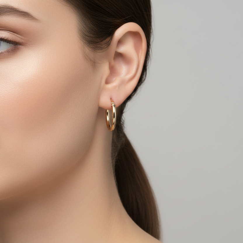 14K Yellow & White Gold Oval Hoop Earrings