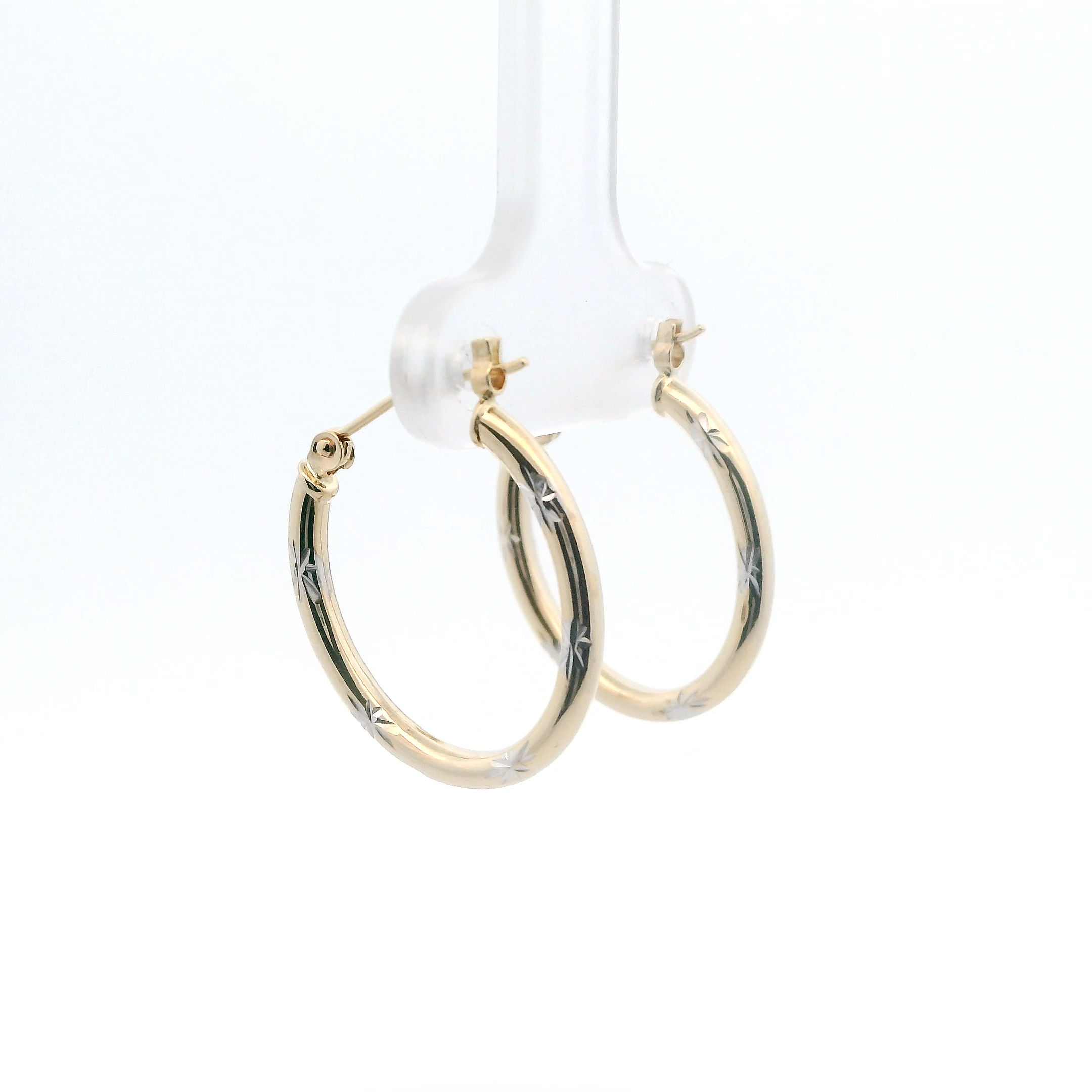 14K Yellow & White Gold Oval Hoop Earrings