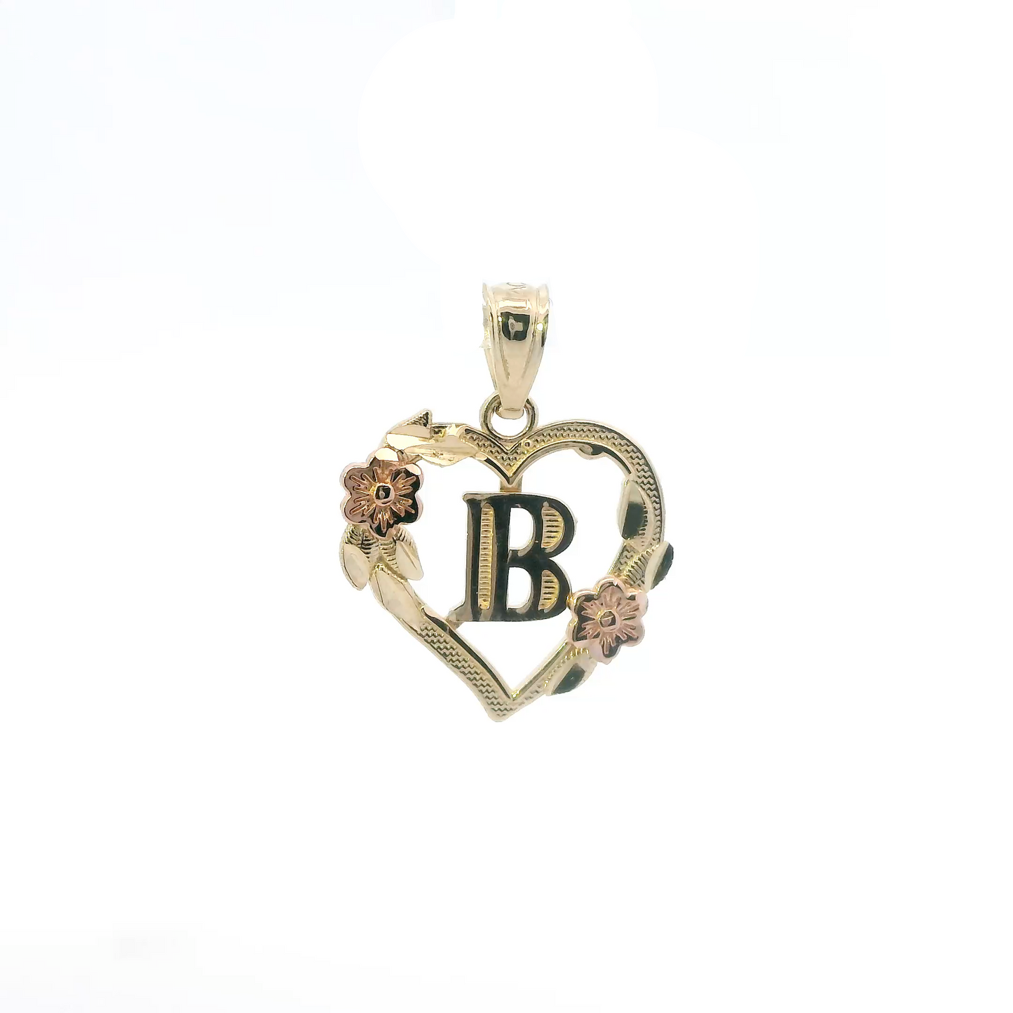 14K Yellow & Rose Gold Letter "B" Heart Pendant