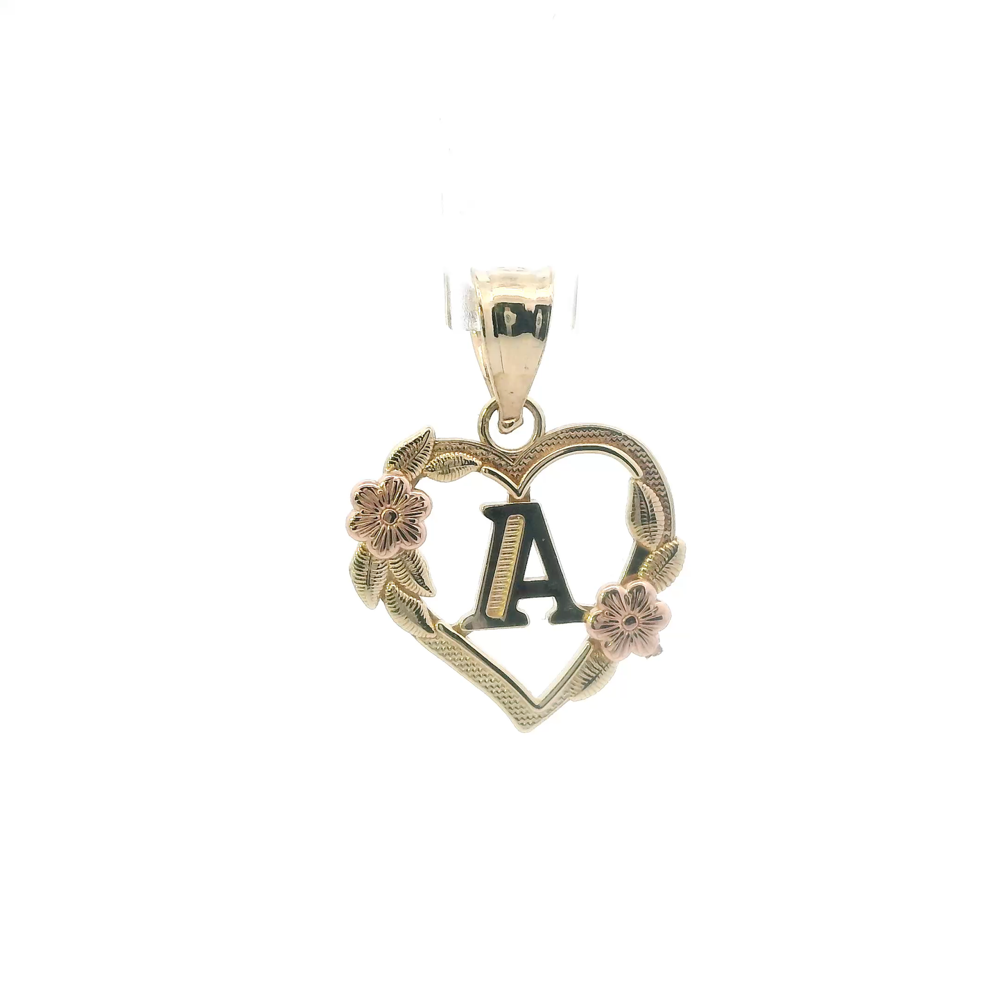 14K Yellow Gold Letter "A" Heart Pendant