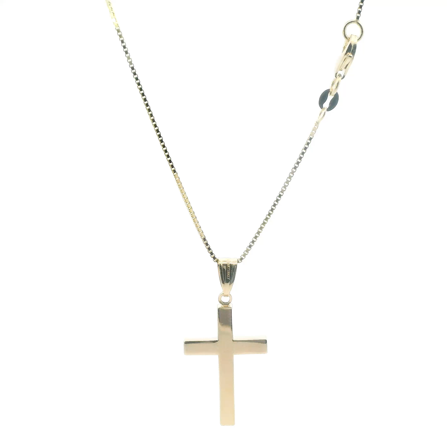 14K Yellow Gold Cross Pendant & 17.5" Box Chain