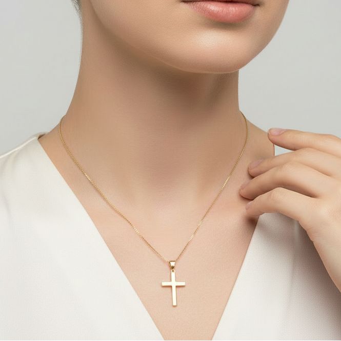 14K Yellow Gold Cross Pendant & 17.5