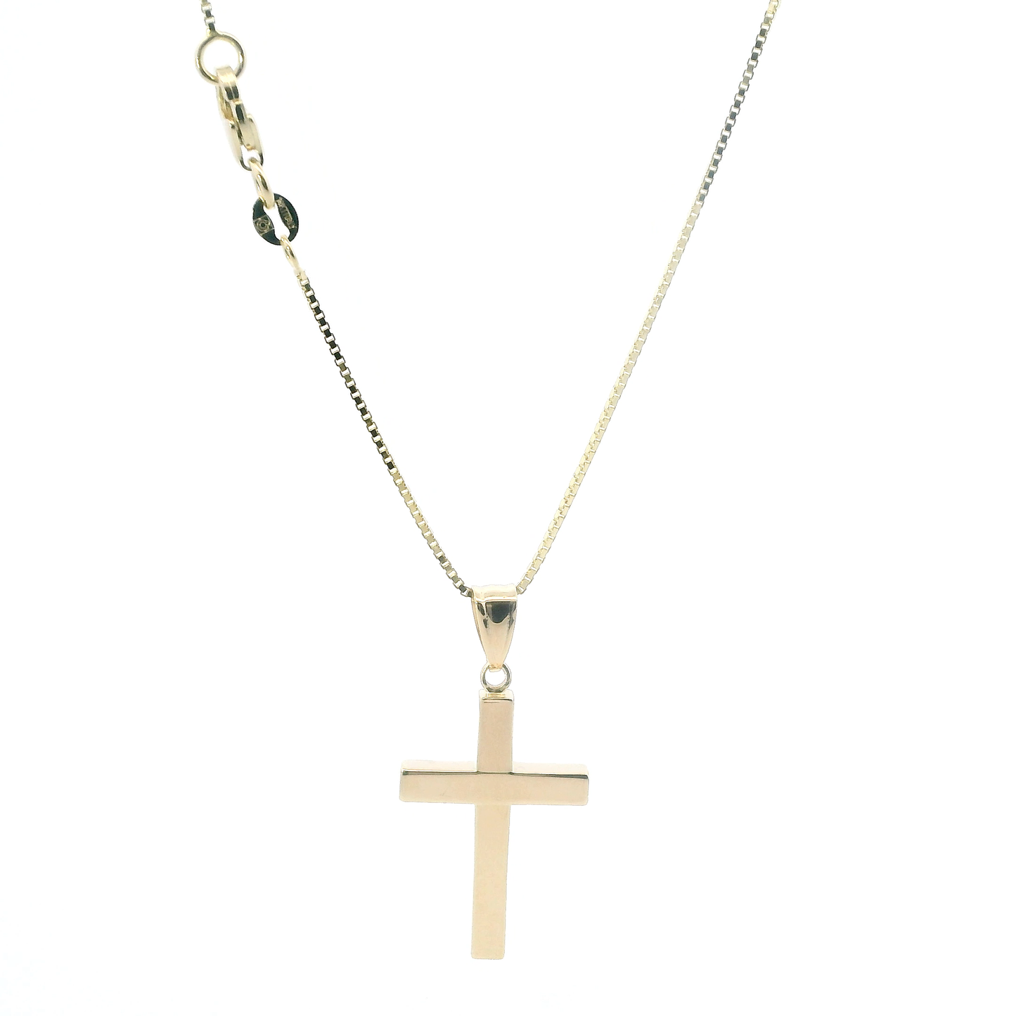 14K Yellow Gold Cross Pendant & 17.5" Box Chain
