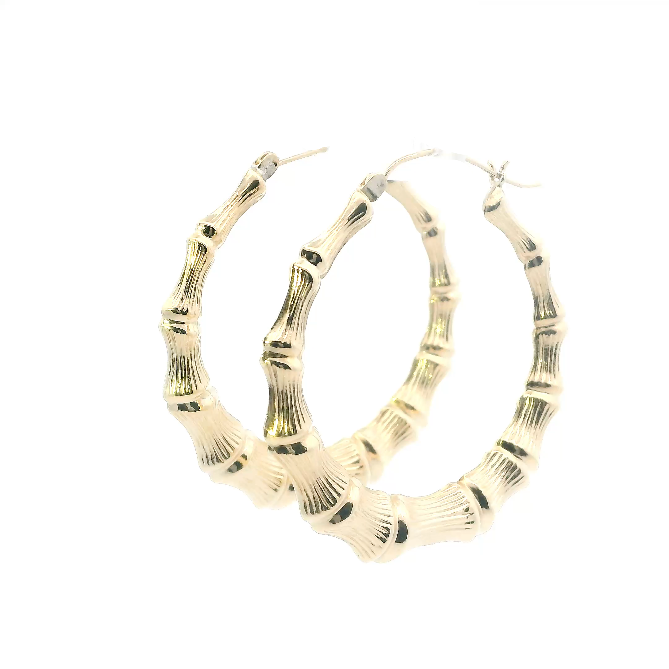 10K Yellow Gold Bamboo Hoop Earrings