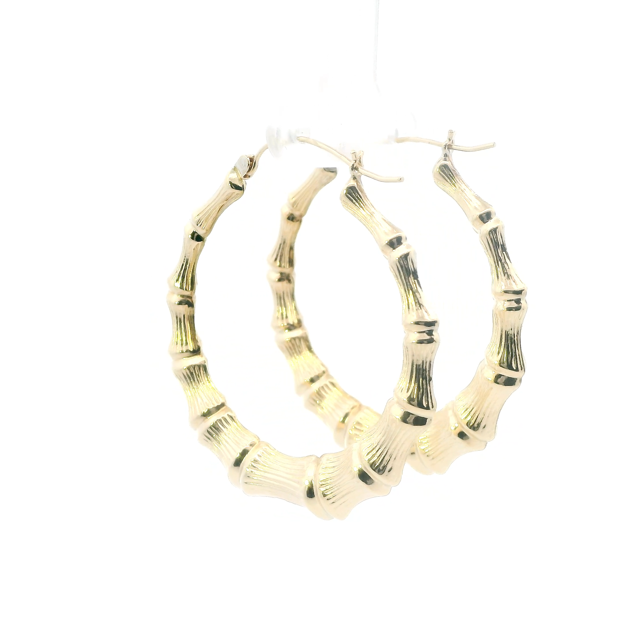 10K Yellow Gold Bamboo Hoop Earrings