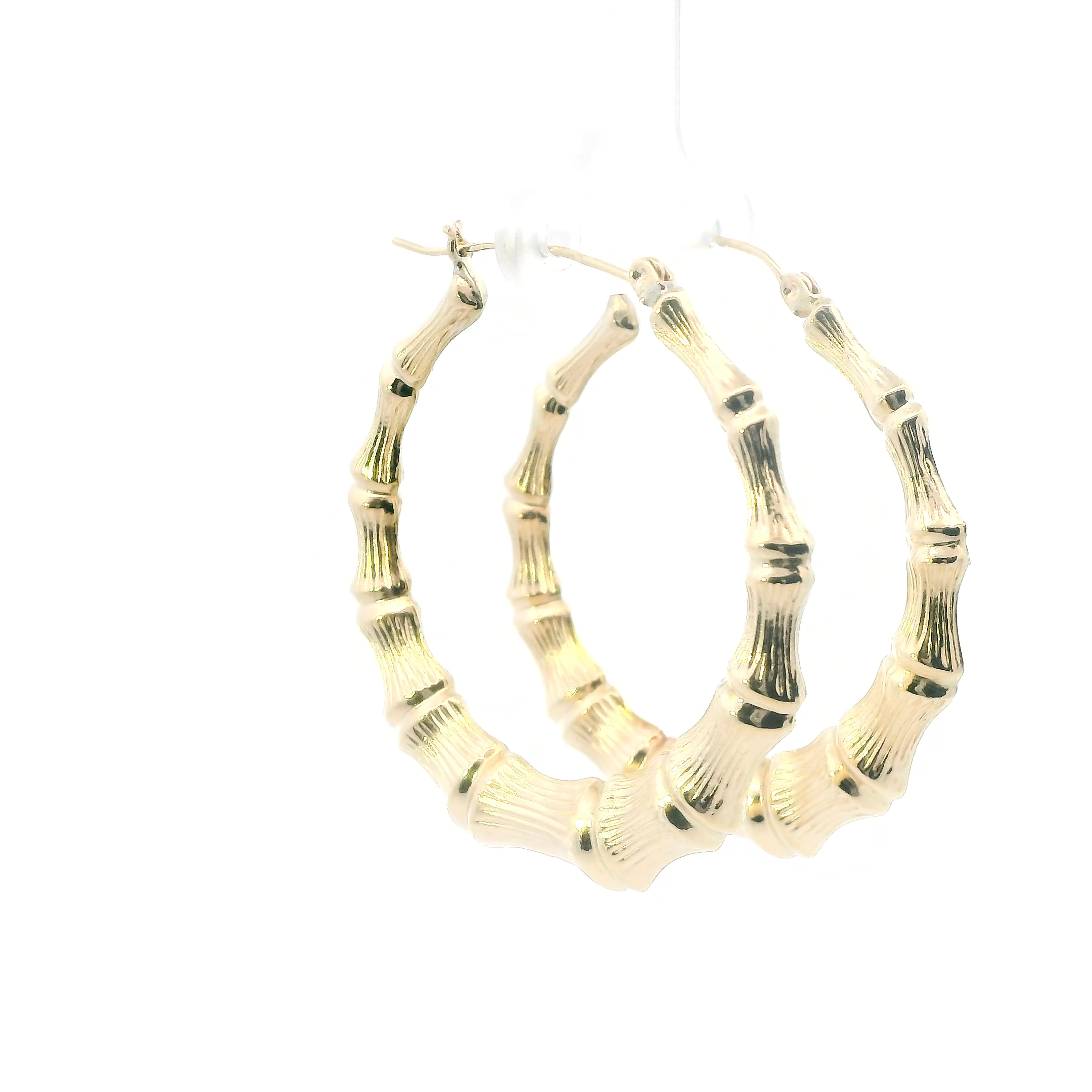 10K Yellow Gold Bamboo Hoop Earrings
