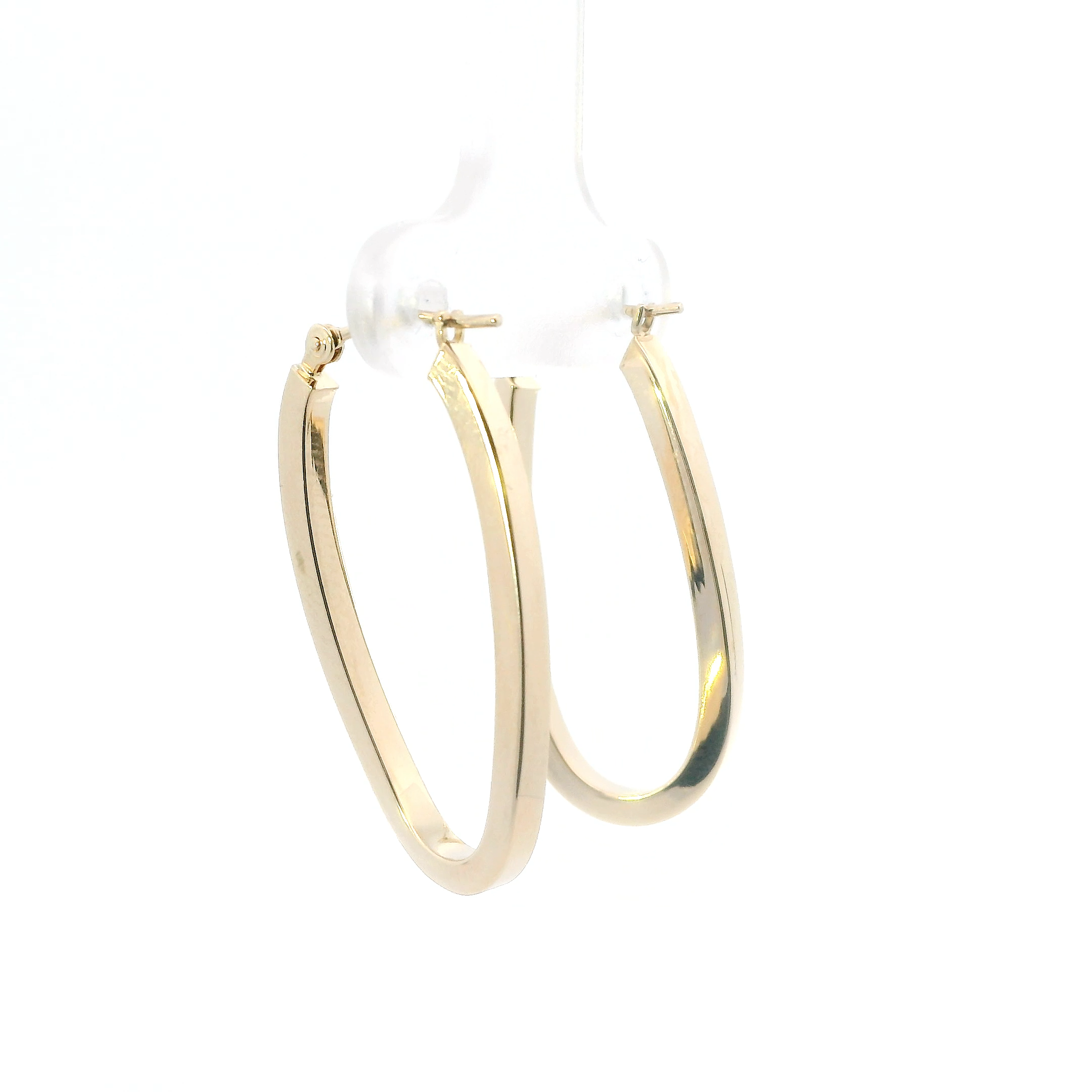 14K Yellow Gold Oblong Hoop Earrings
